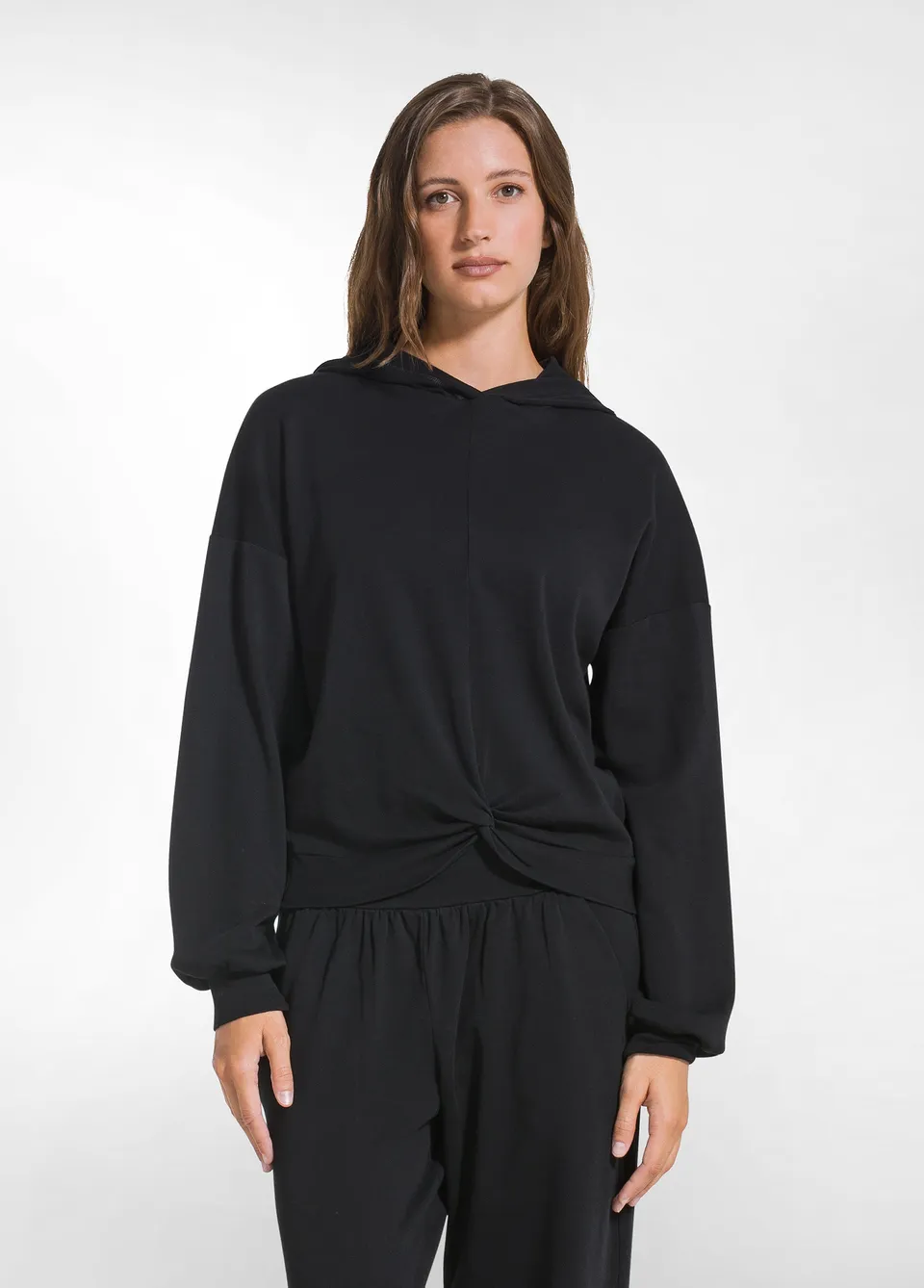 deha-felpa-girocollo-con-cappuccio-d52050-in-cotone-organico-nero image 1