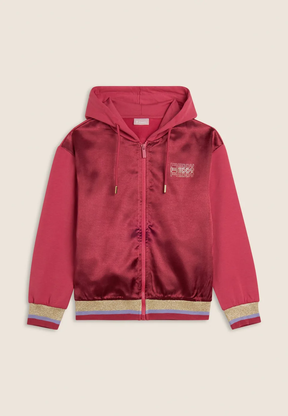 freddy-felpa-bambina-full-zip-con-fronte-in-raso-e-dettagli-lurex image 1