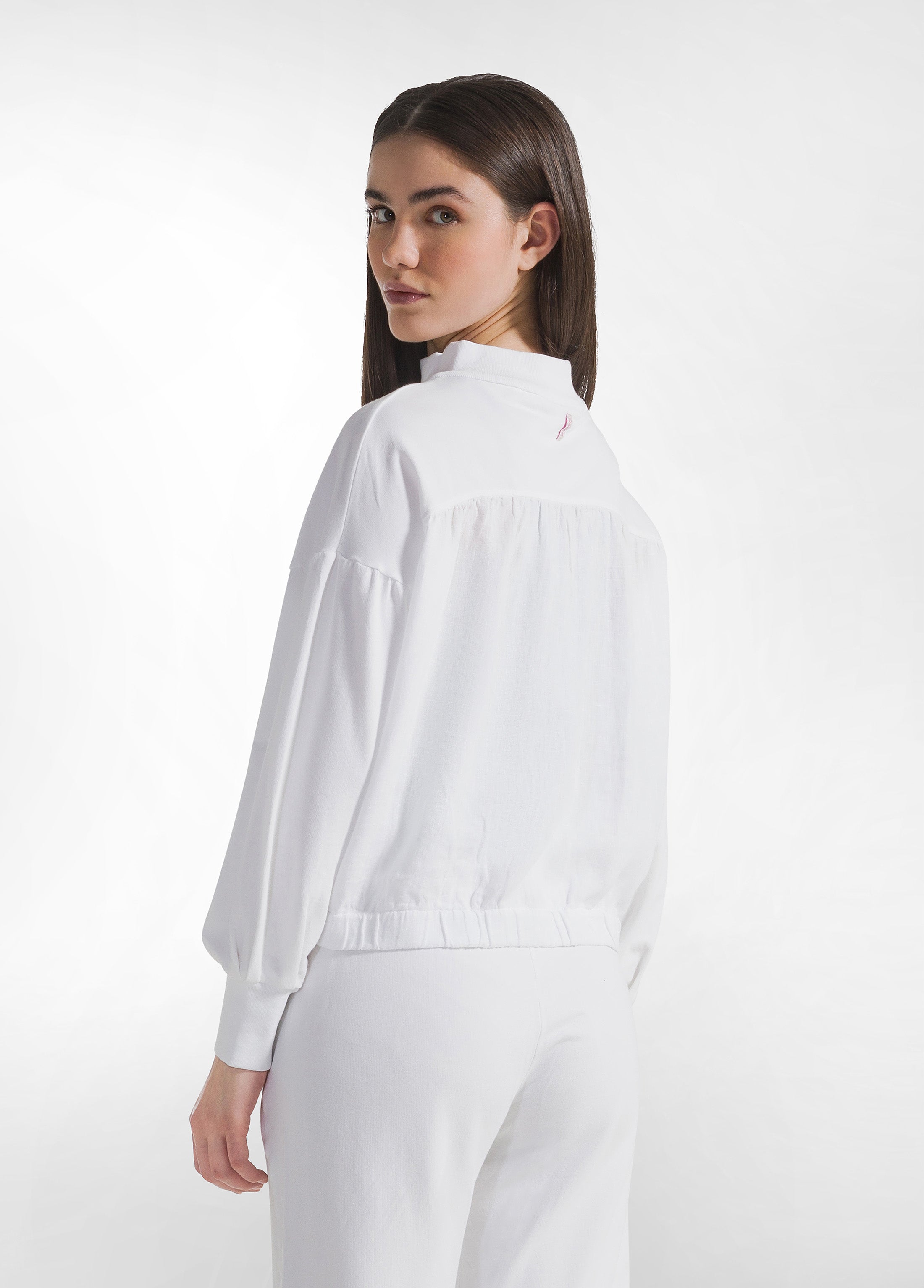 deha-felpa-con-zip-combinata-lino-cotone-bianco-collo-alto image 2
