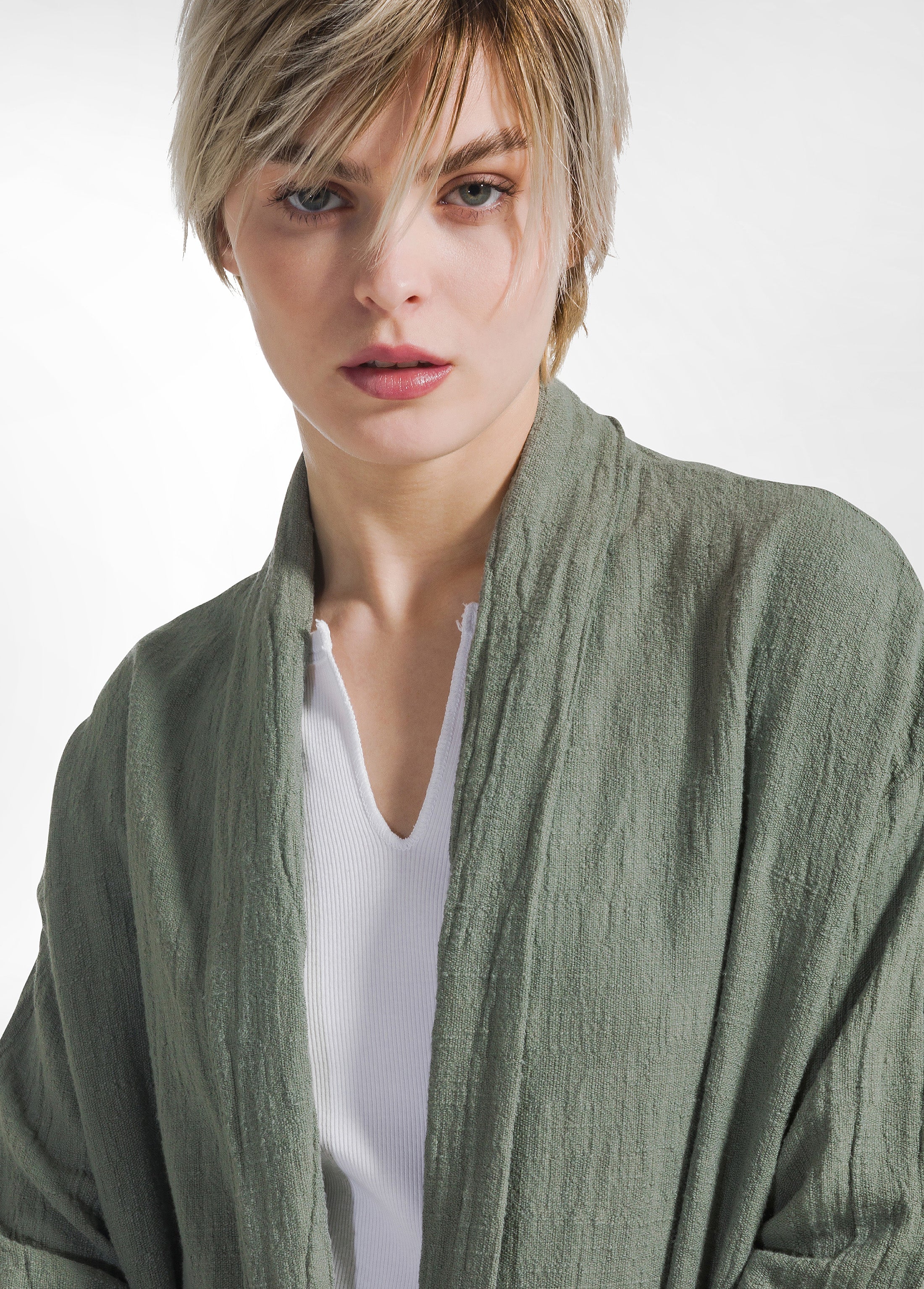 deha-soprabito-oversize-in-tweed-di-cotone-verde image 3