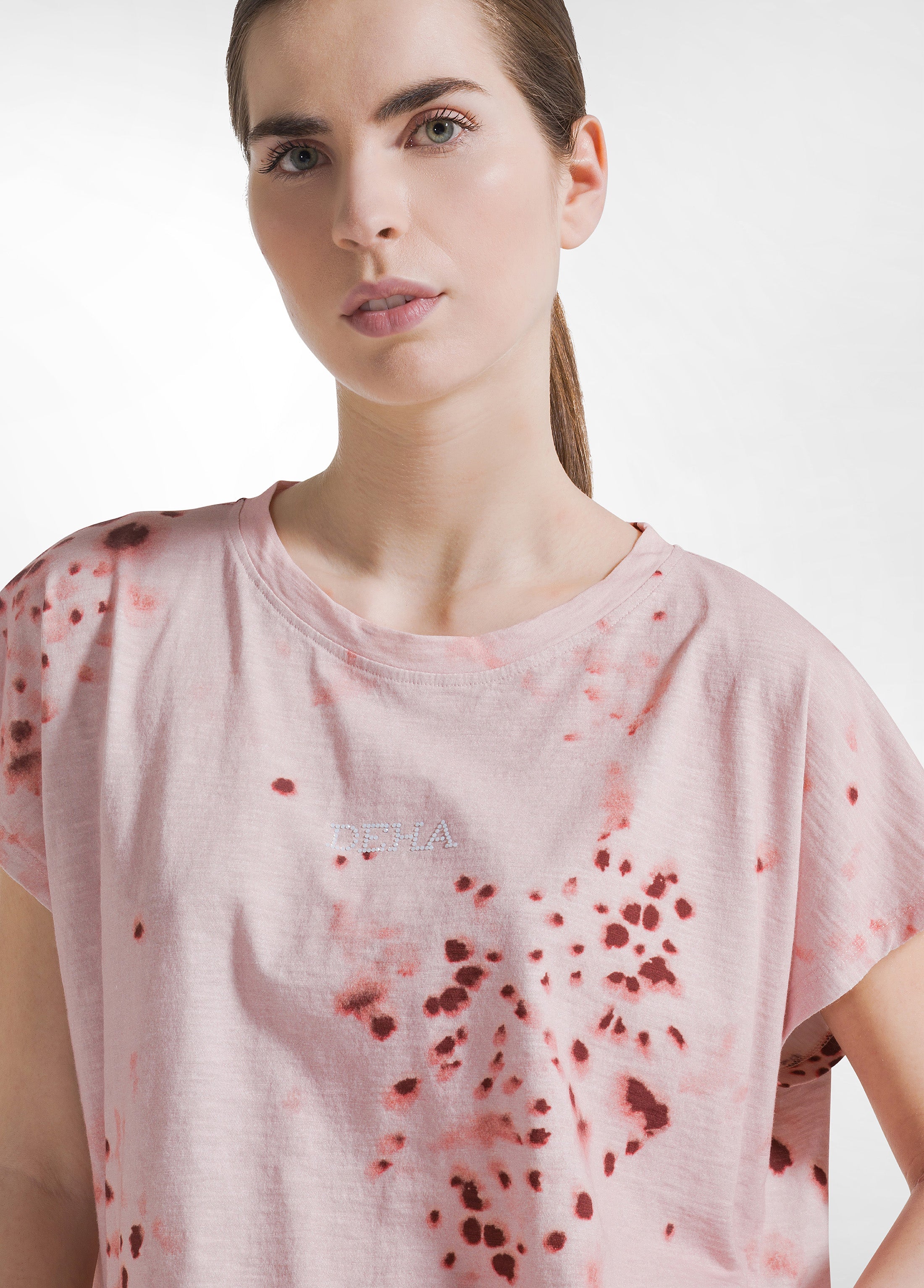 deha-t-shirt-in-cotone-fiammato-all-over-rosa-maglietta-casual-donna image 3