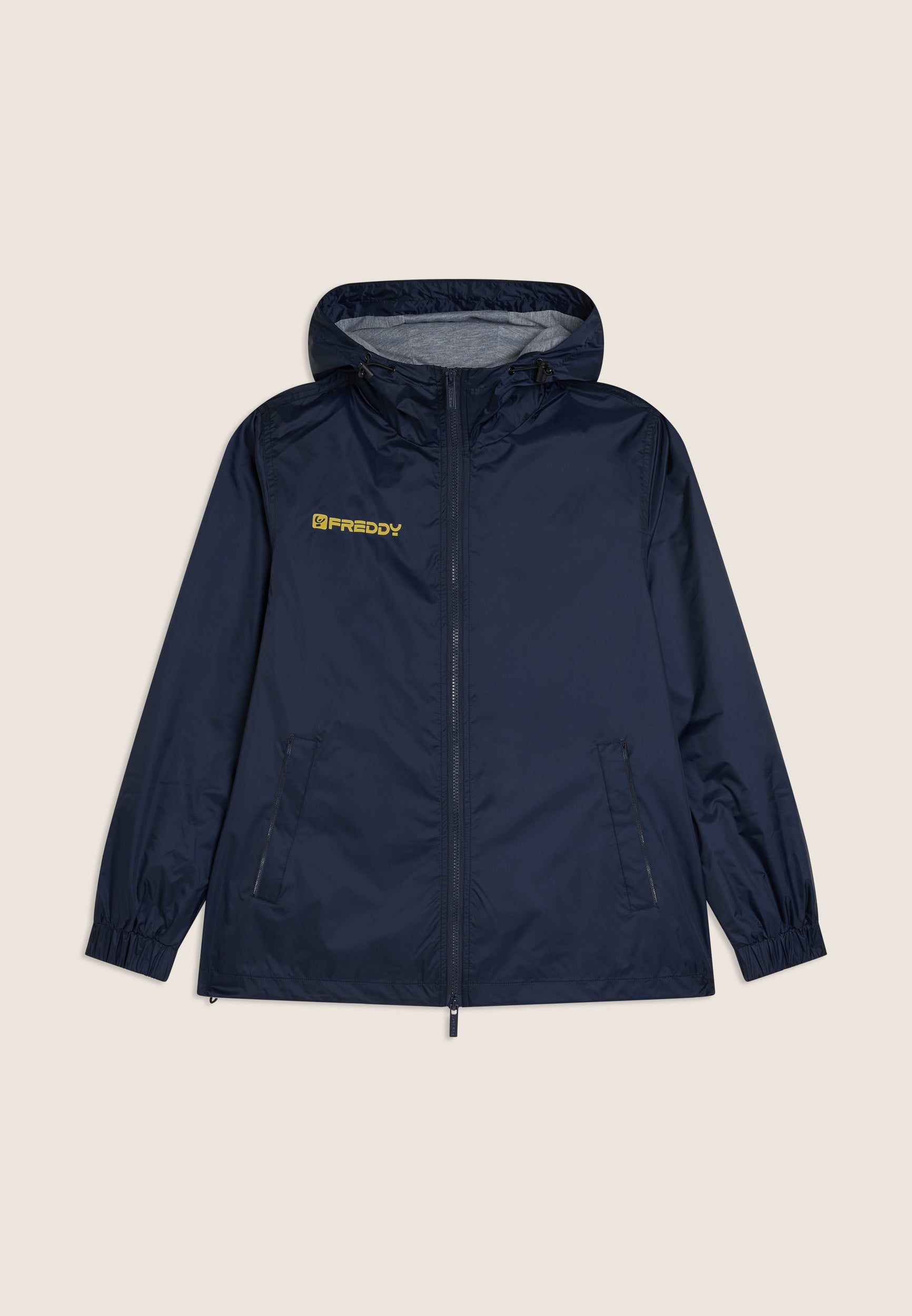 freddy-giacca-impermeabile-unisex-con-cappuccio-zip-e-logo-dorato image 1