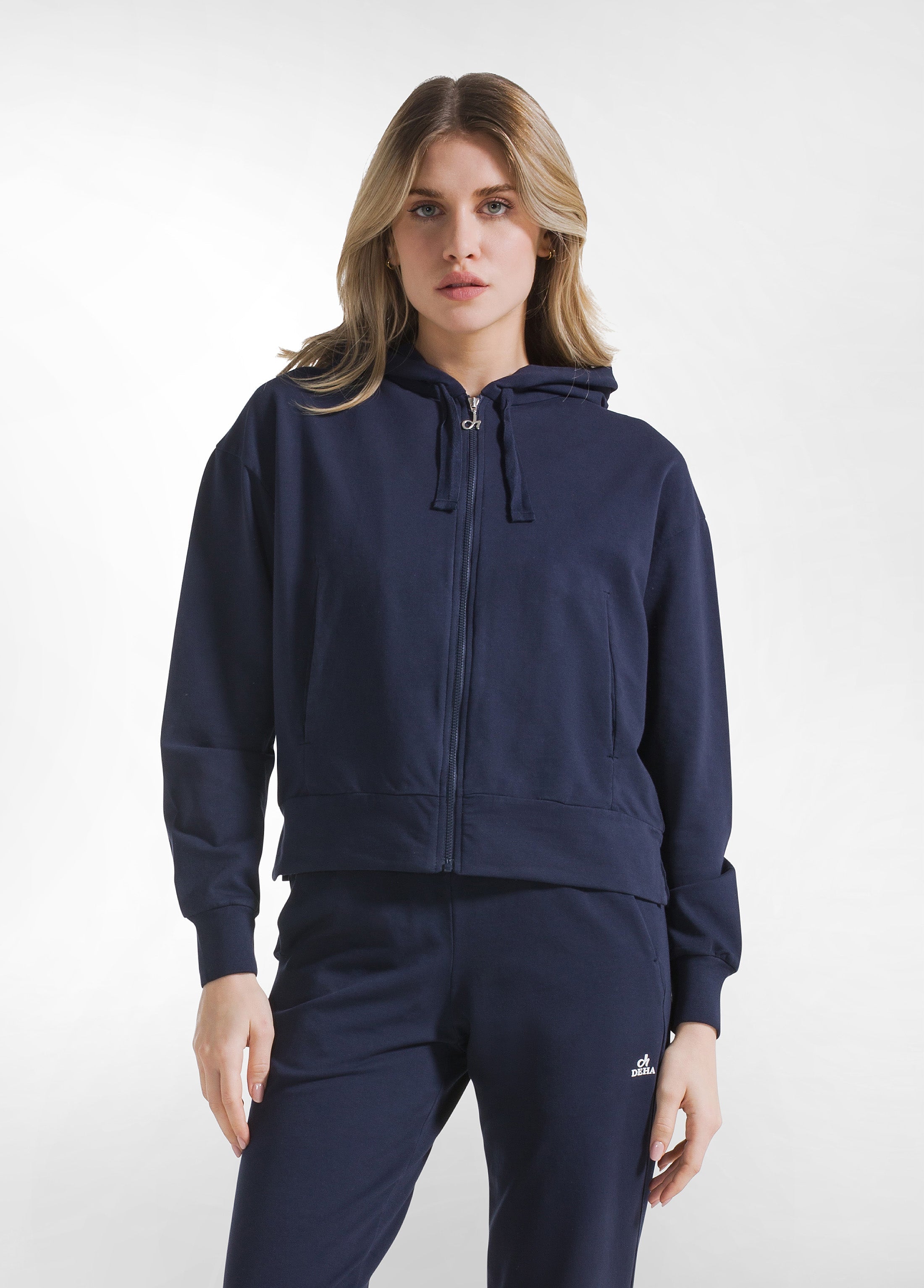 deha-tuta-felpa-con-cappuccio-full-zip-e-jogger-stretch-blu image 4