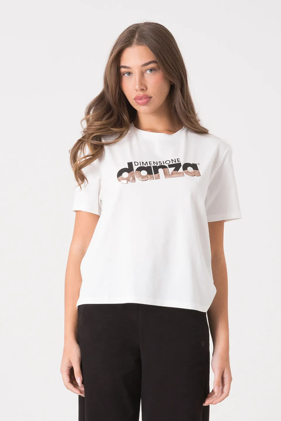 dimensione-danza-t-shirt-modal-jersey-stretch-con-stampa-a-contrasto-e-paillette image 1