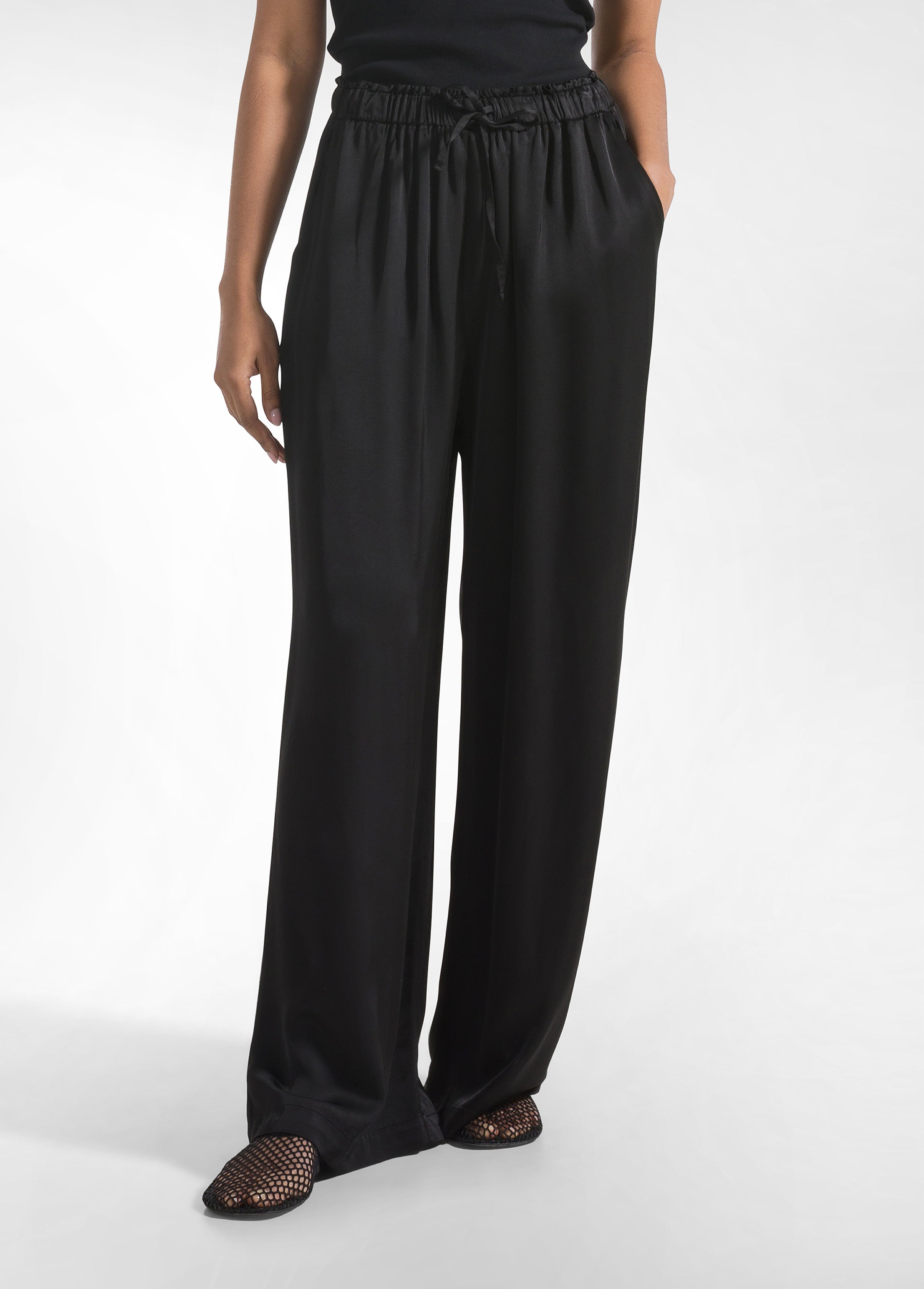 deha-pantaloni-palazzo-in-satin-nero-100-viscosa image 2