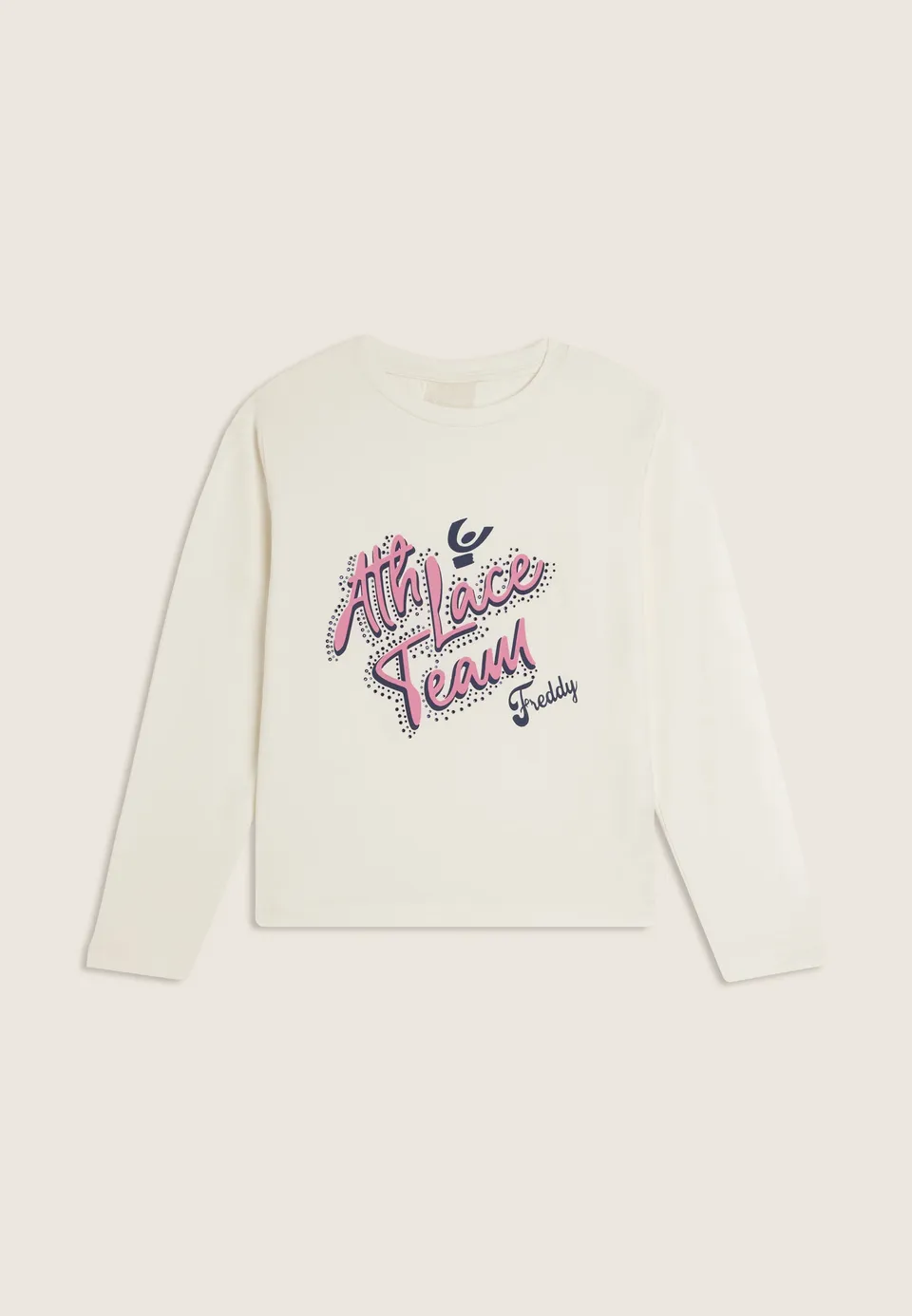 freddy-t-shirt-junior-manica-lunga-con-grafica-corsivo-e-strass image 1