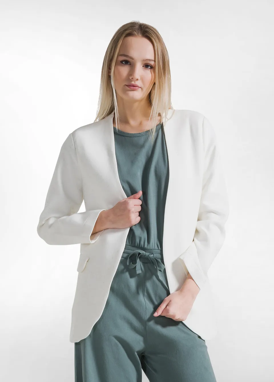 deha-felpa-blazer-aperta-in-scuba-di-cotone-bianco image 1