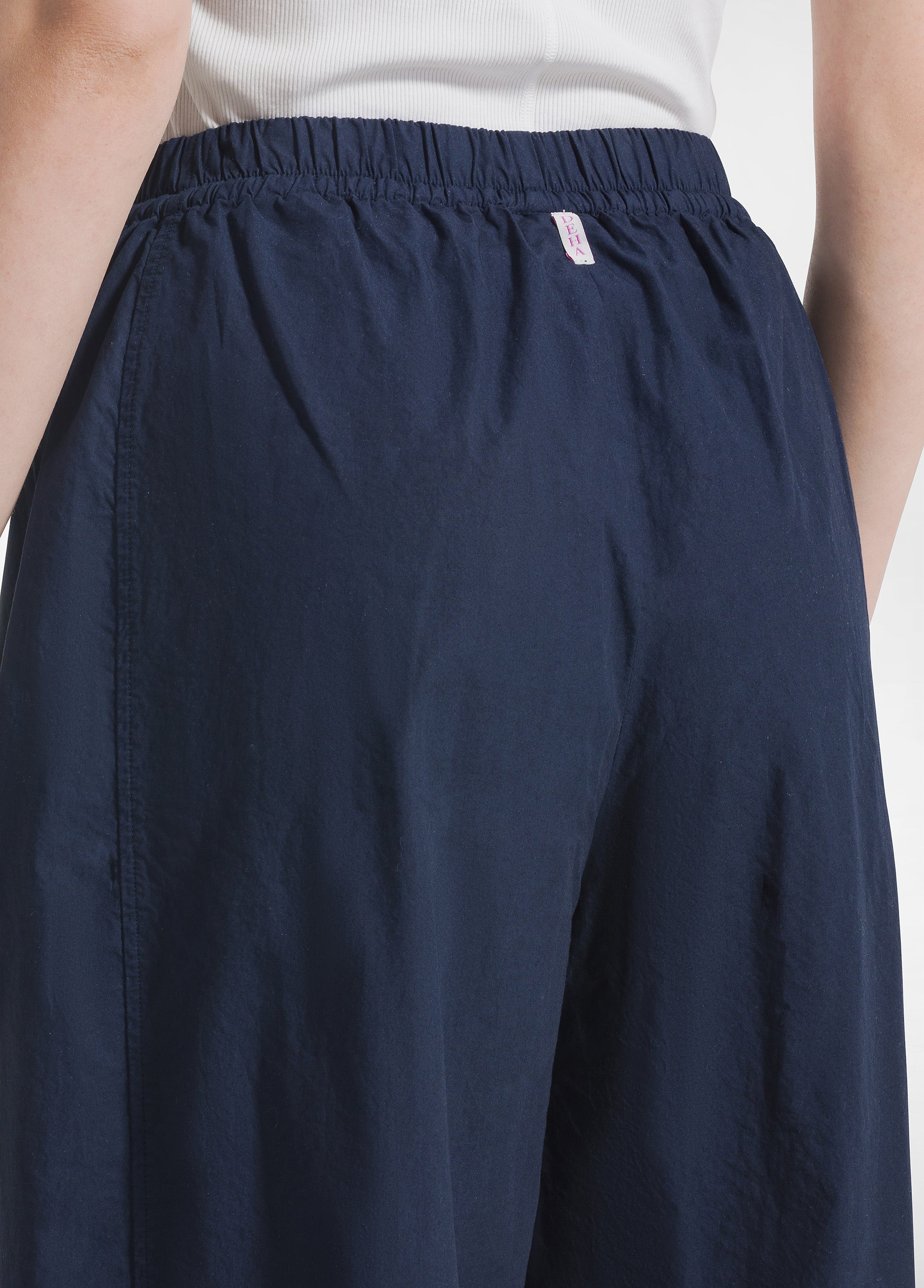 deha-pantalone-relaxed-in-popeline-blu-pantaloni-vita-elastica-con-coulisse image 4
