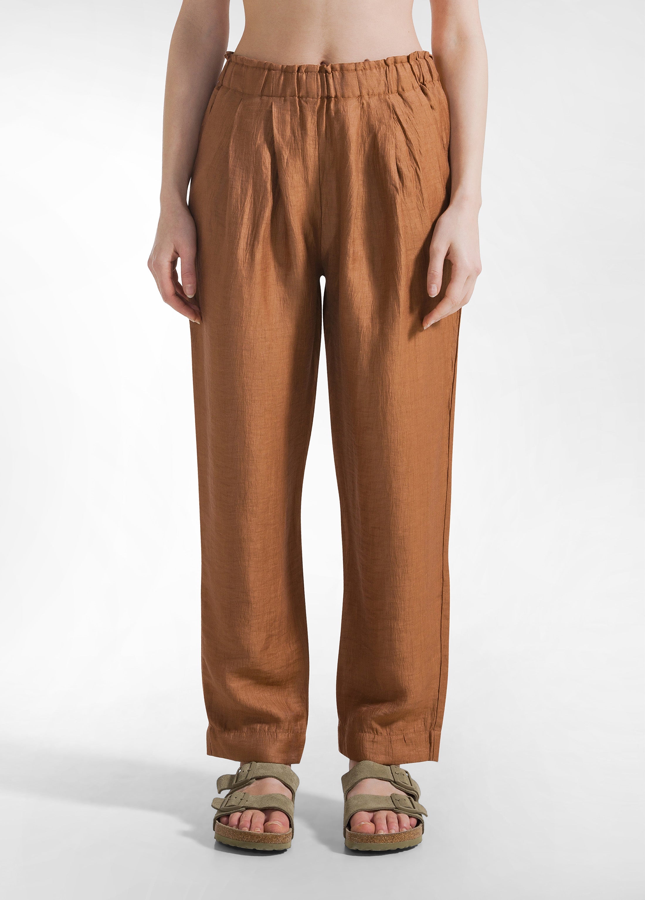 deha-pantalone-in-lino-lucido-marrone-vestibilit-regolare image 2
