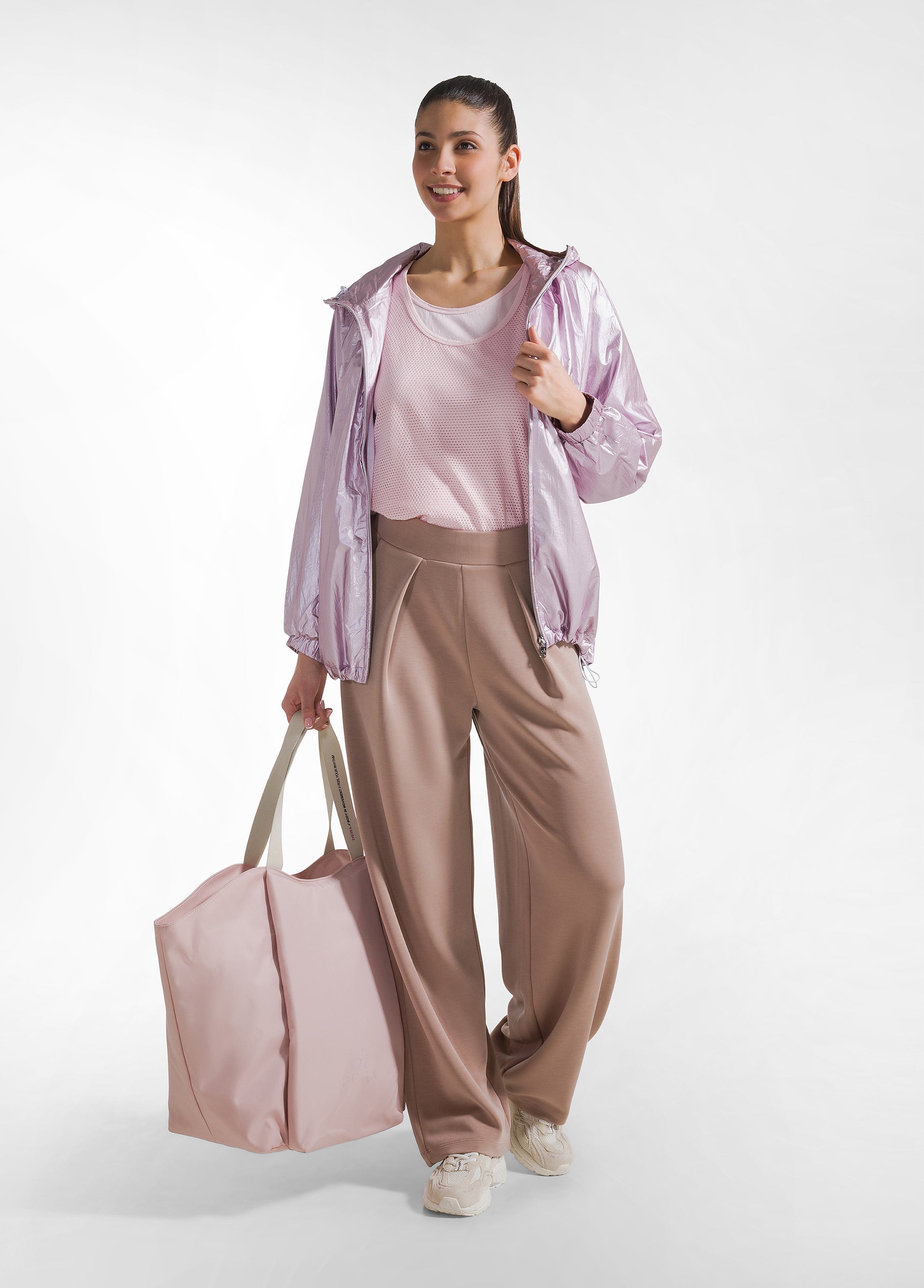deha-d42432-giacca-sportiva-con-cappuccio-rosa-nylon-metallico image 4