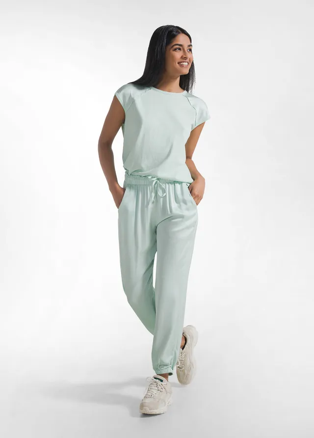 deha-d42455-pantaloni-jogger-in-satin-verde-100-viscosa image 1