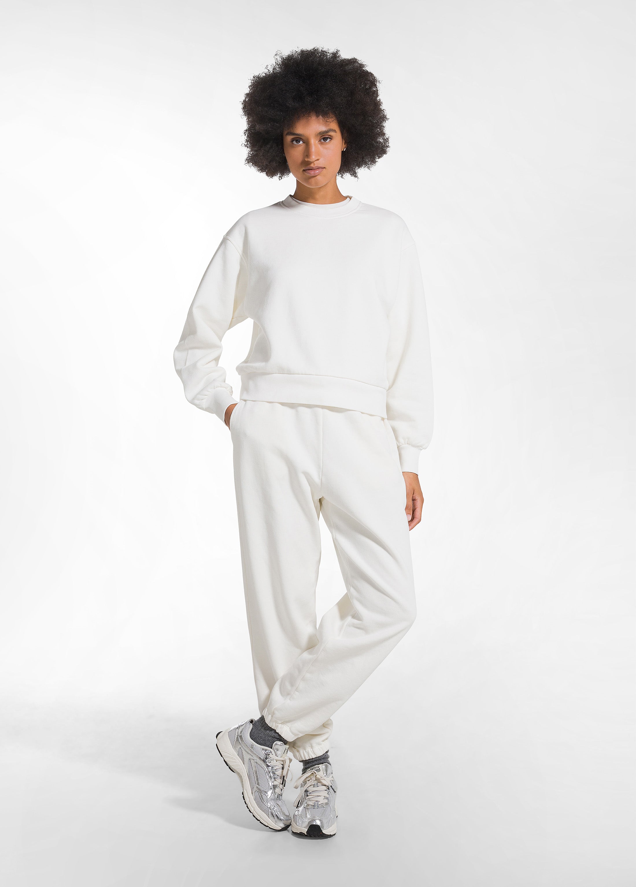 deha-pantalone-balloon-in-felpa-di-cotone-bio-bianco-pantaloni-comfort image 1