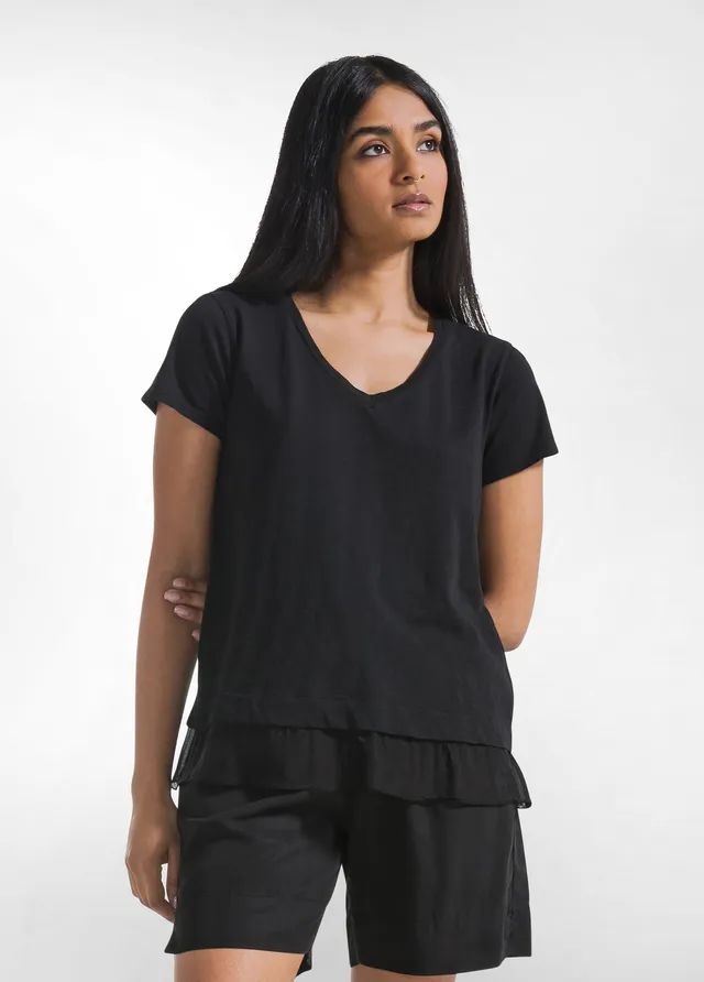 deha-t-shirt-in-cotone-con-dettagli-in-seta-nero-d42492 image 1
