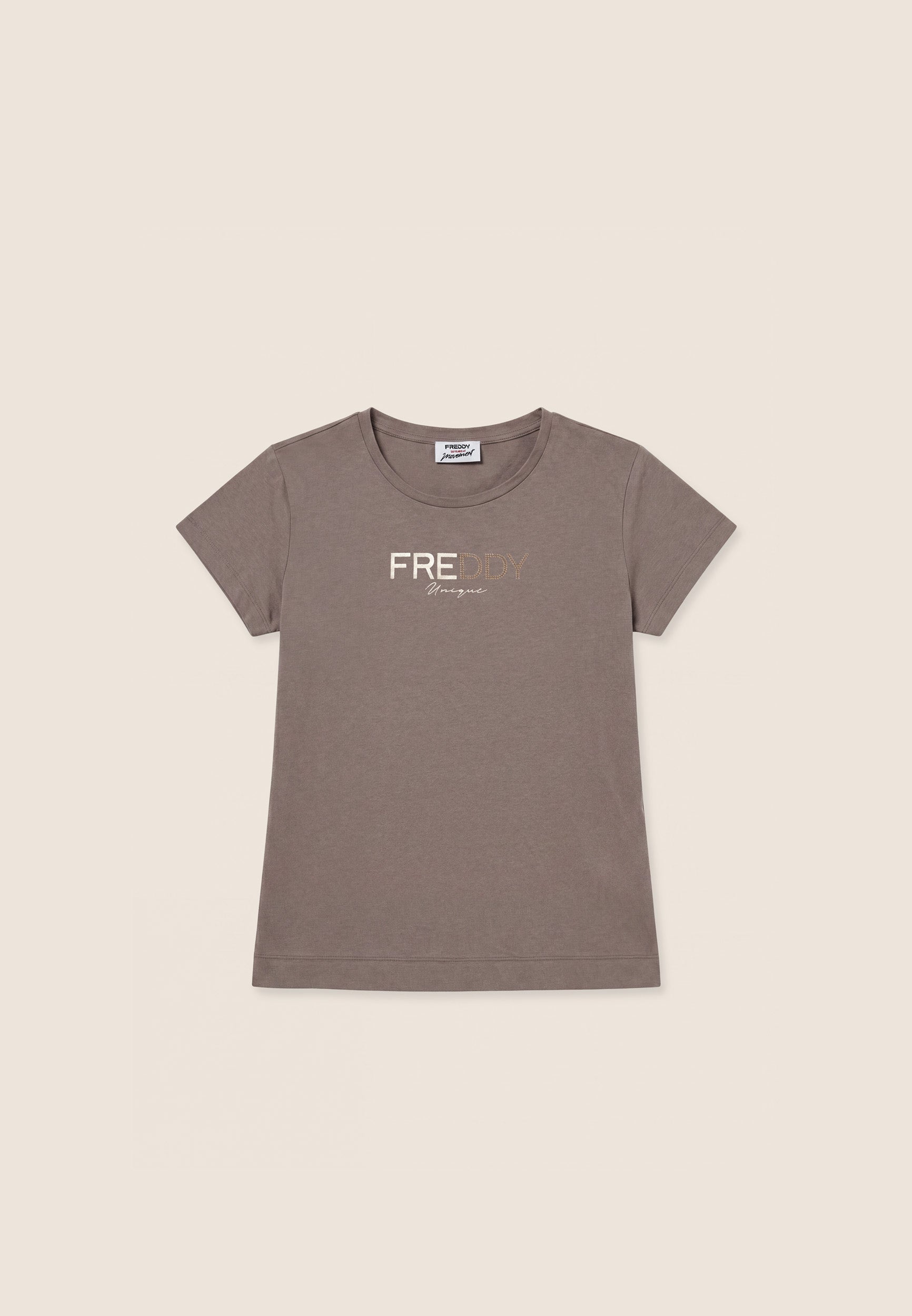 freddy-t-shirt-regular-donna-logo-oro-stampa-e-borchie image 5