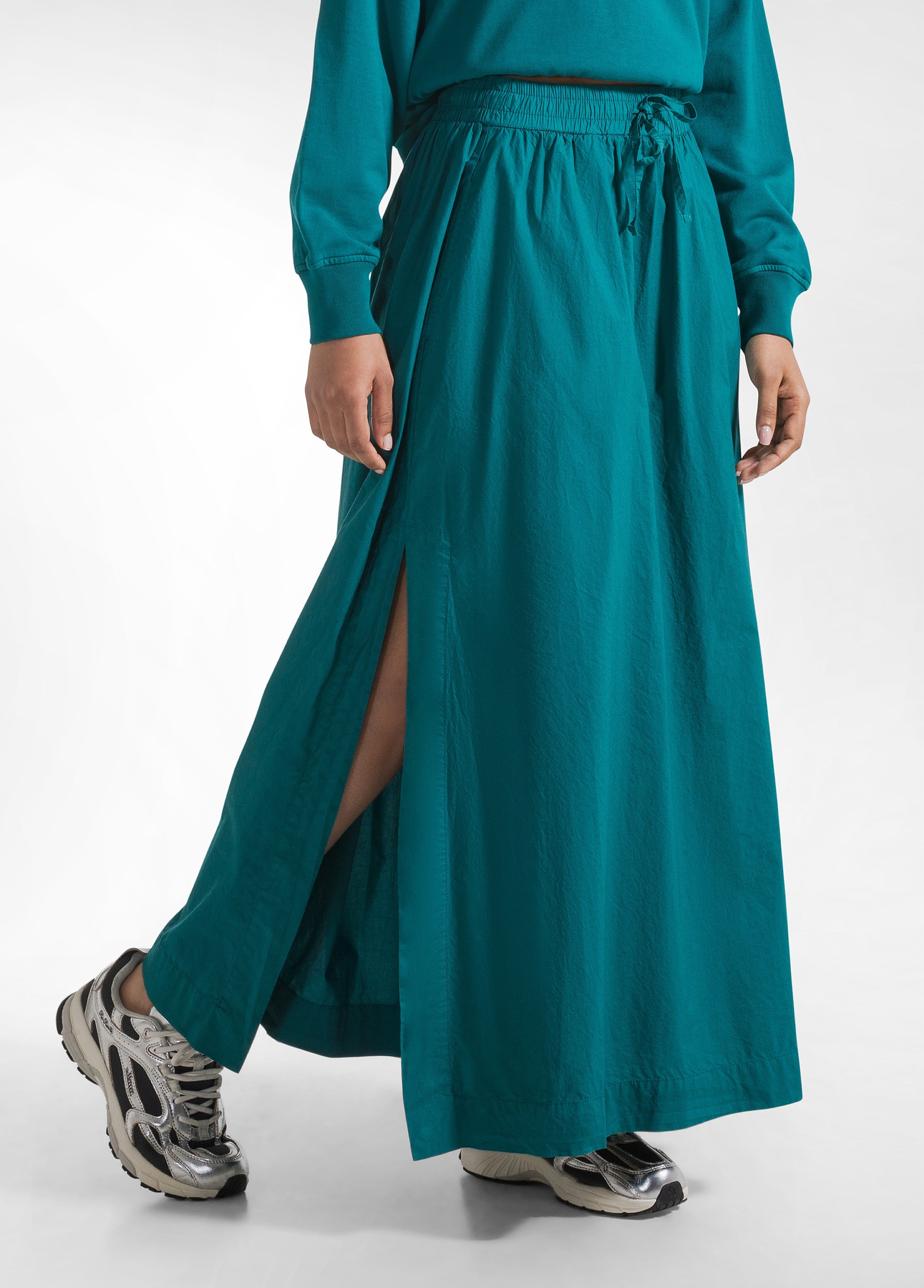 deha-d42725-gonna-maxi-in-popeline-effetto-parachute-verde image 2