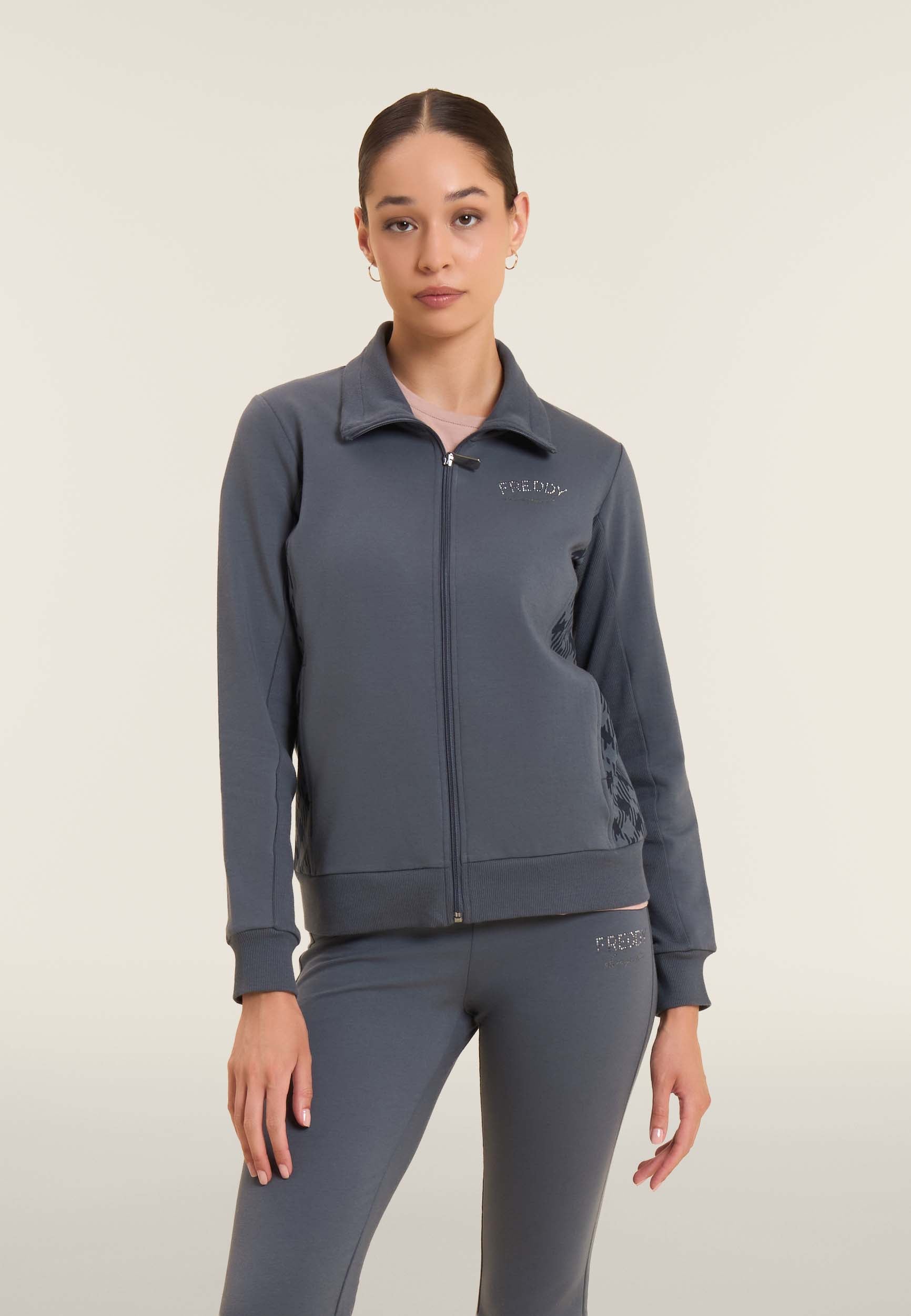 felpa-donna-freddy-full-zip-regular-fit-collo-alto-con-inserti-geometrici image 1