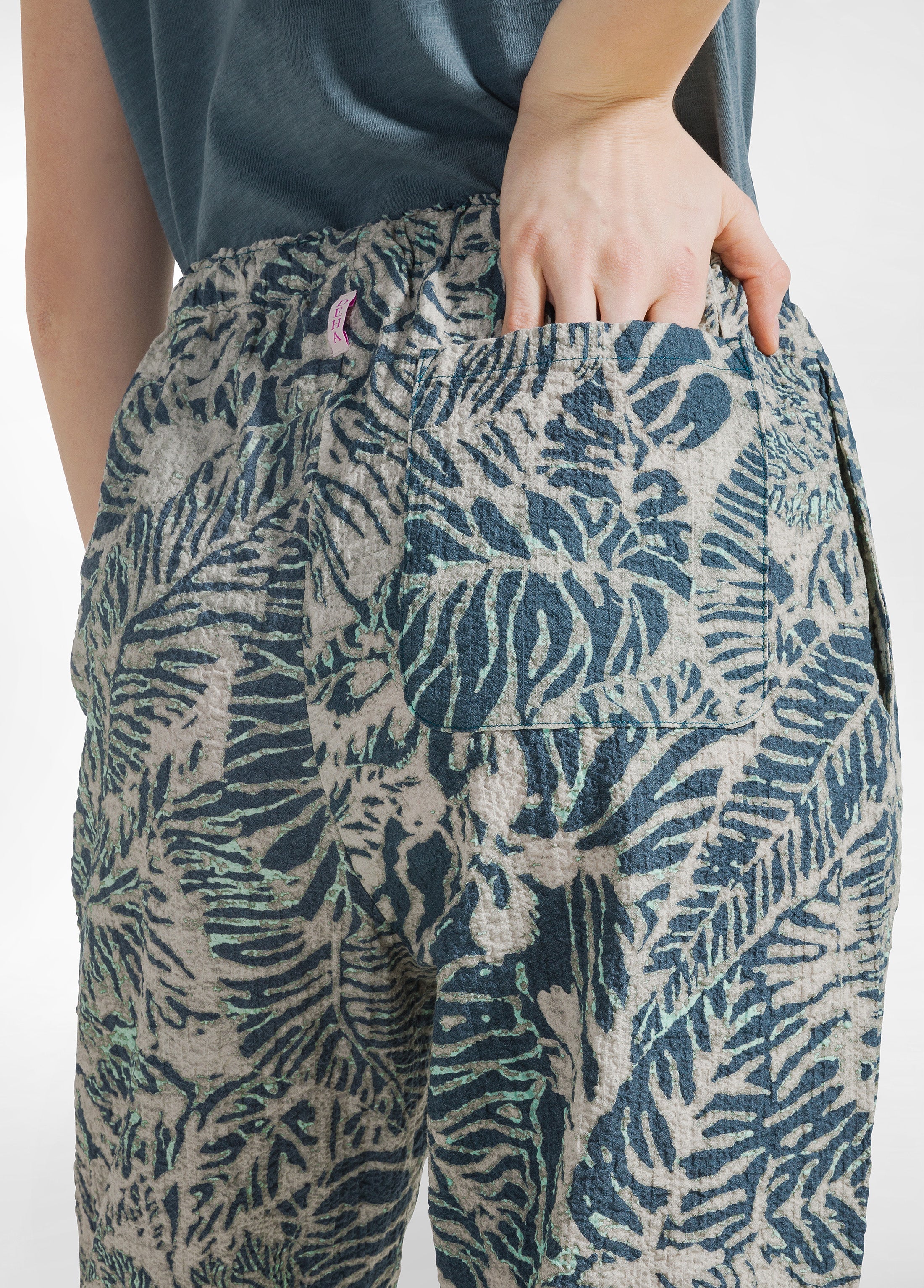 deha-pantalone-donna-stampato-in-cotone-seersucker-blu image 4