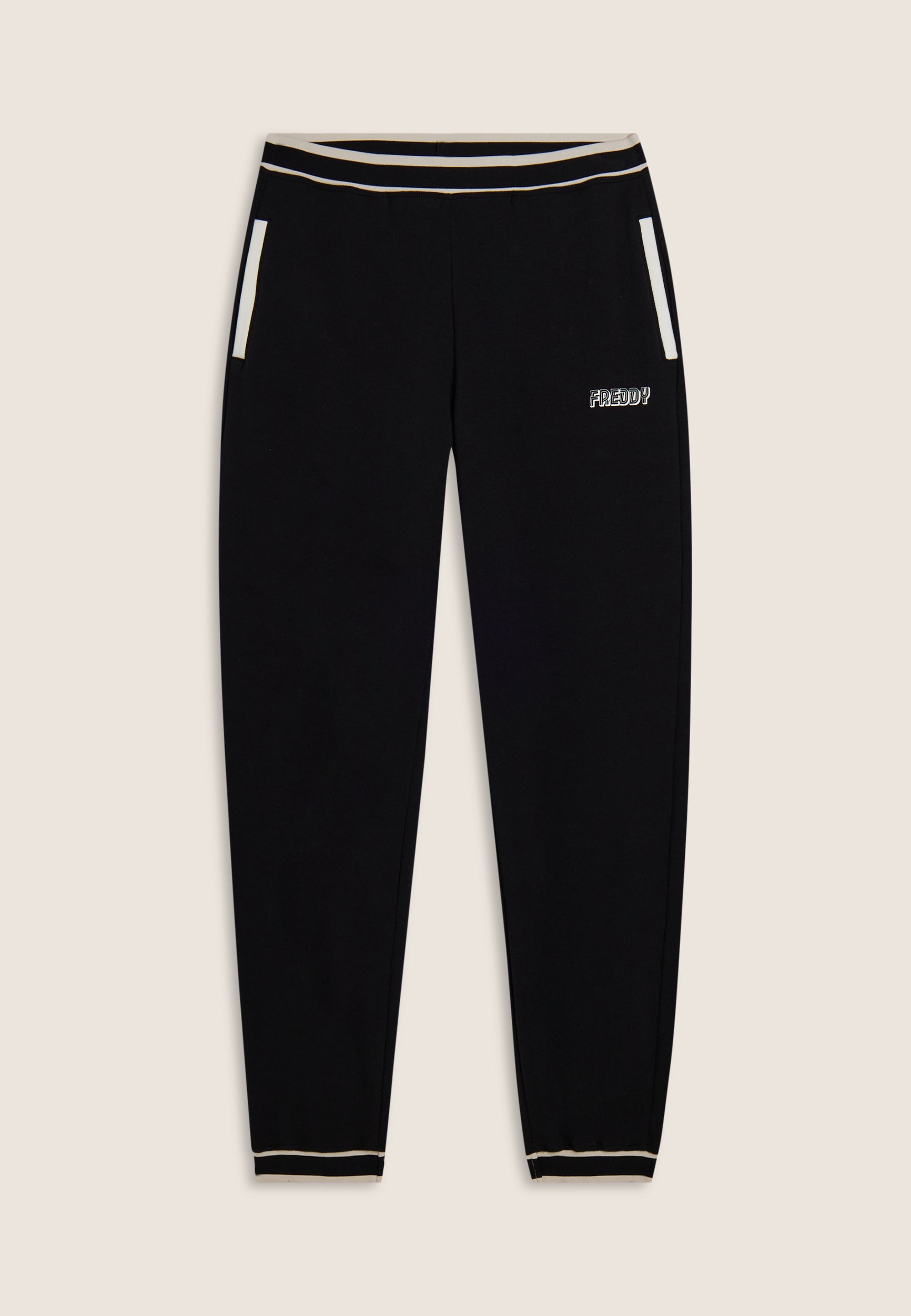 freddy-pantaloni-regular-in-felpa-nera-con-righe-bianche image 5