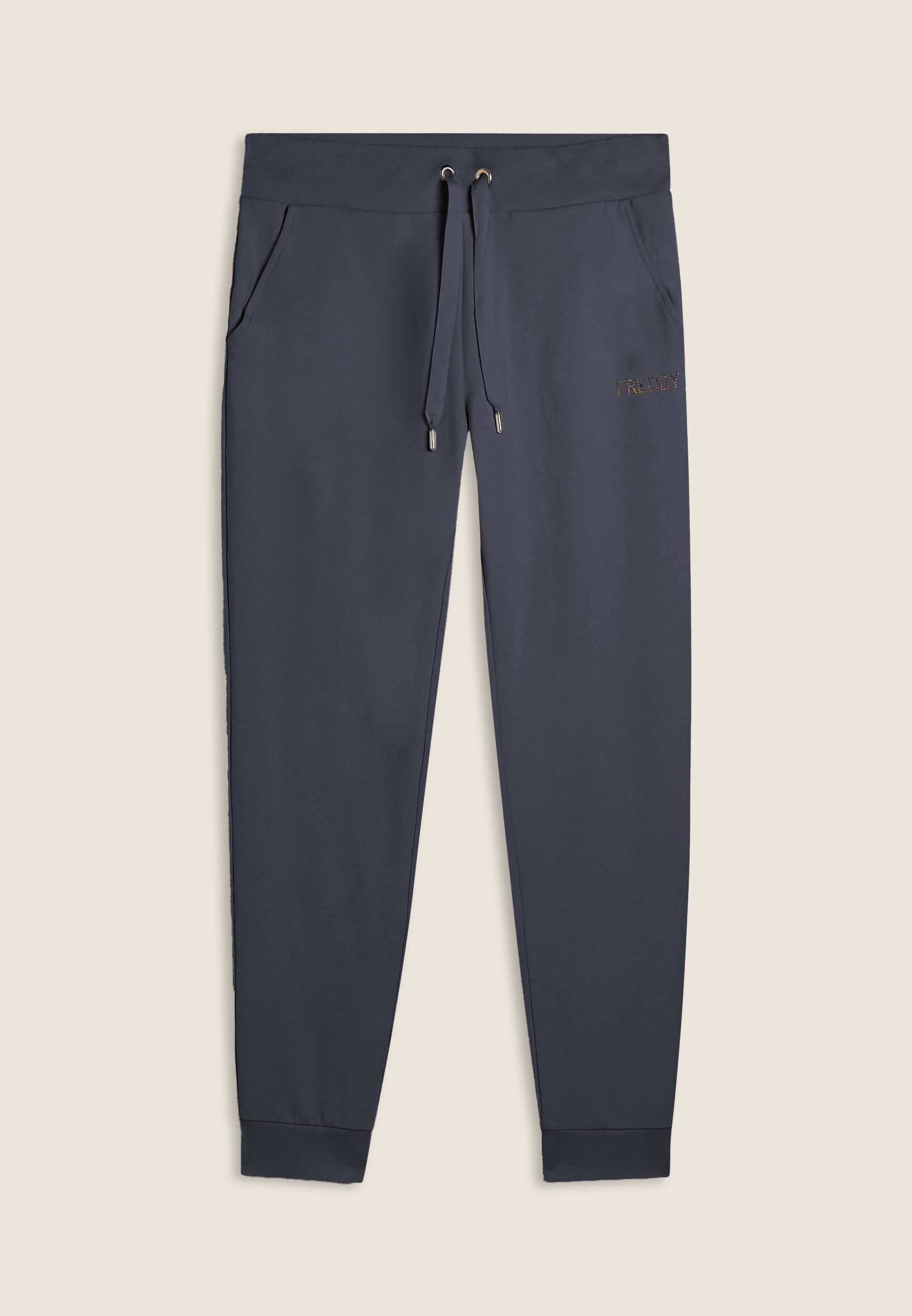 freddy-pantaloni-sportivi-donna-in-felpa-modal-con-polsini-e-strass-bicolore image 8