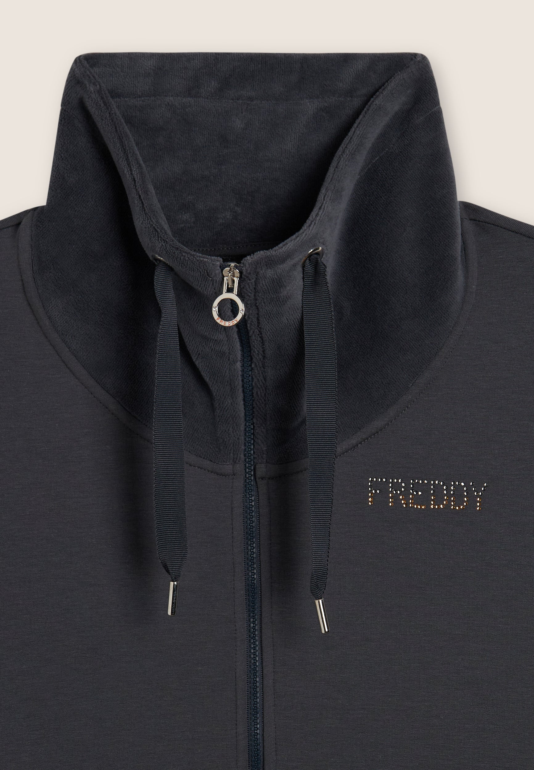 freddy-felpa-donna-full-zip-collo-alto-velluto-con-spacchi-e-strass image 7