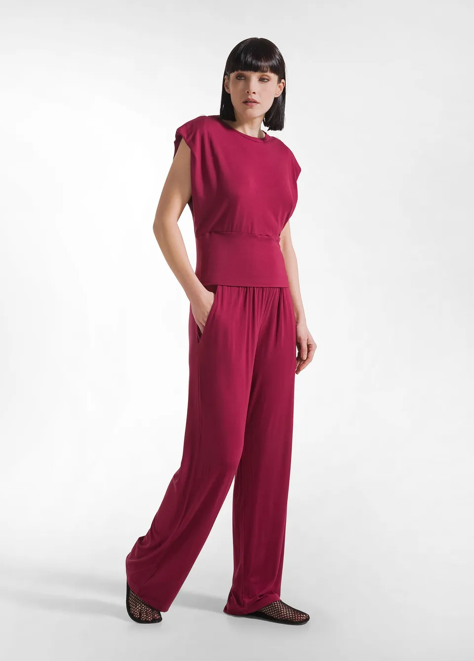 deha-pantalone-dritto-in-viscosa-stretch-rosso image 1