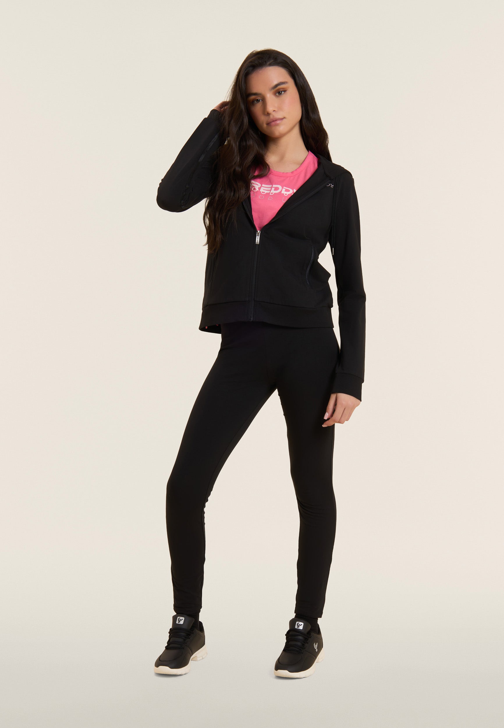 freddy-felpa-cappuccio-zip-logo-freddy-perline-rosa-jersey-cotone image 2