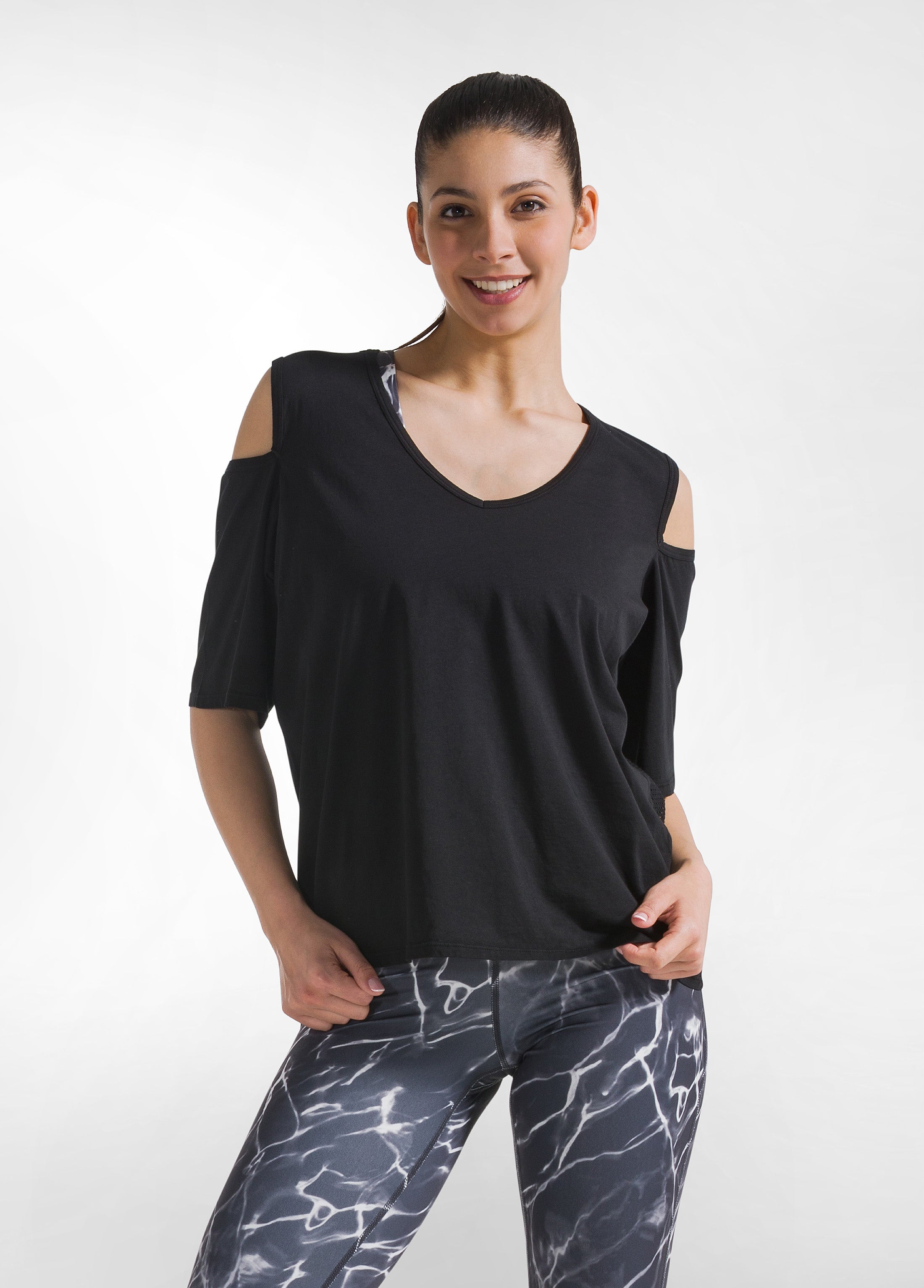 deha-t-shirt-in-jersey-con-dettagli-in-rete-nero image 1