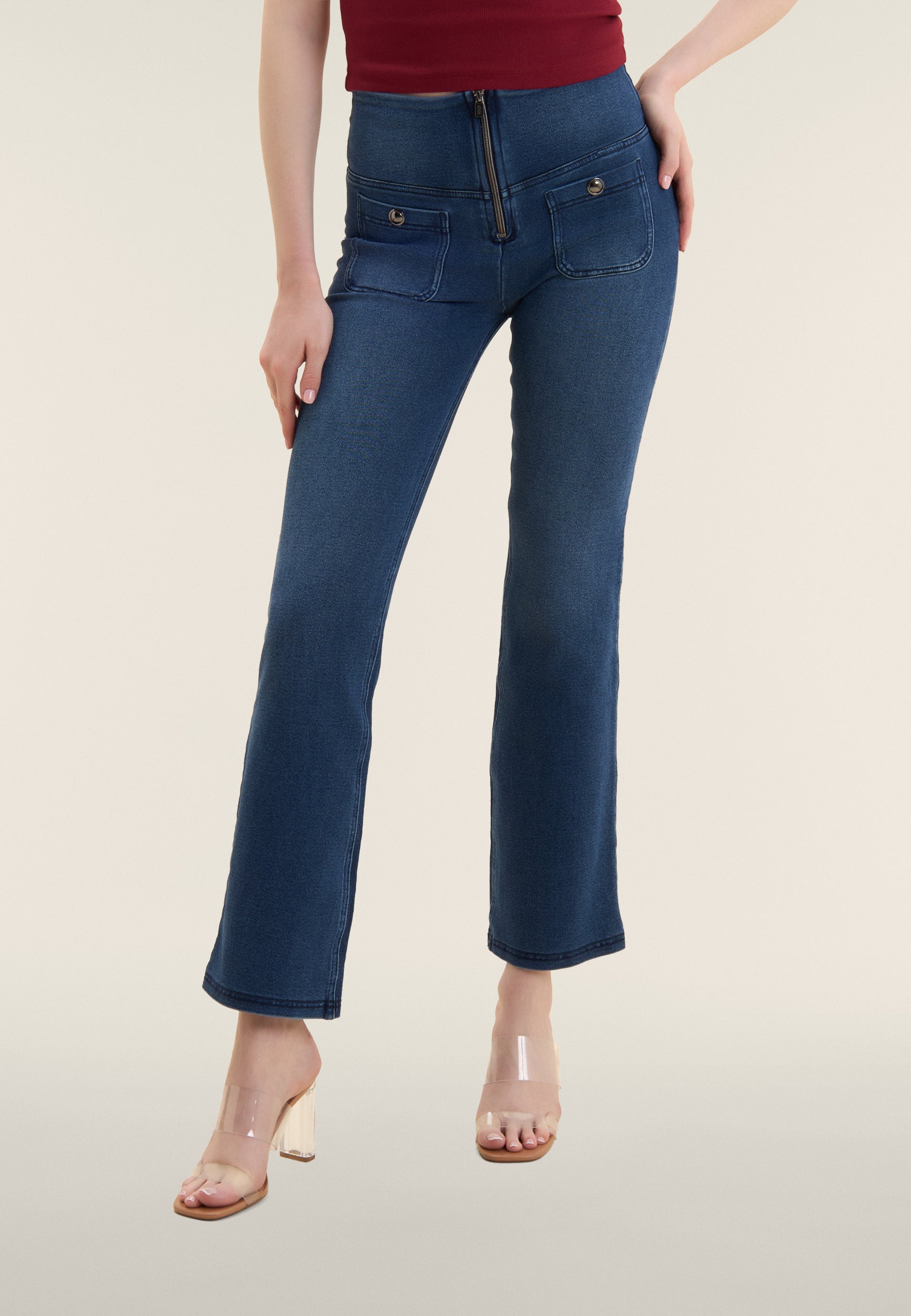 freddy-wr-up-pantaloni-bootcut-vita-alta-in-denim-satinato image 1
