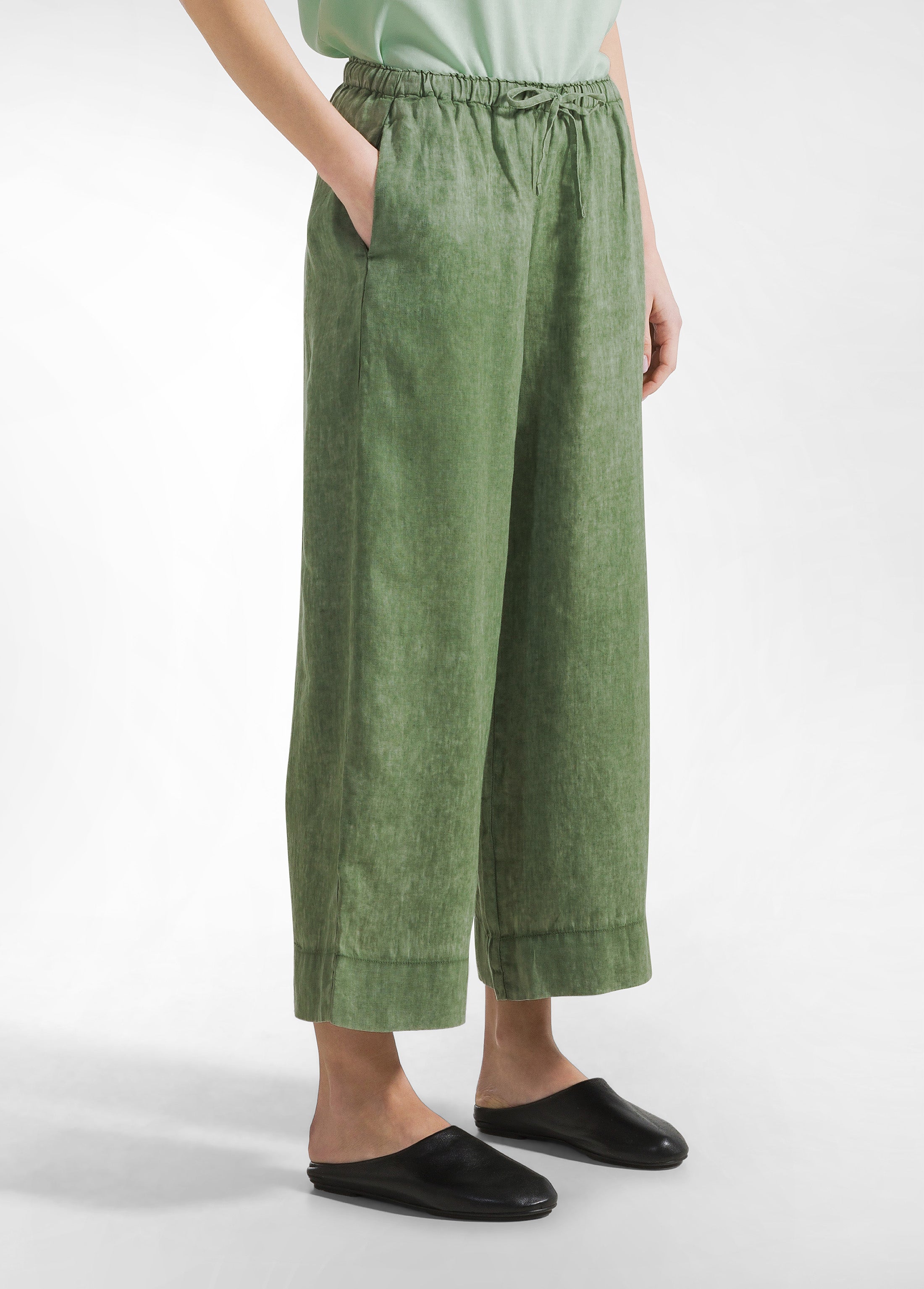 deha-pantalone-cropped-in-lino-effetto-sfumato-verde image 2