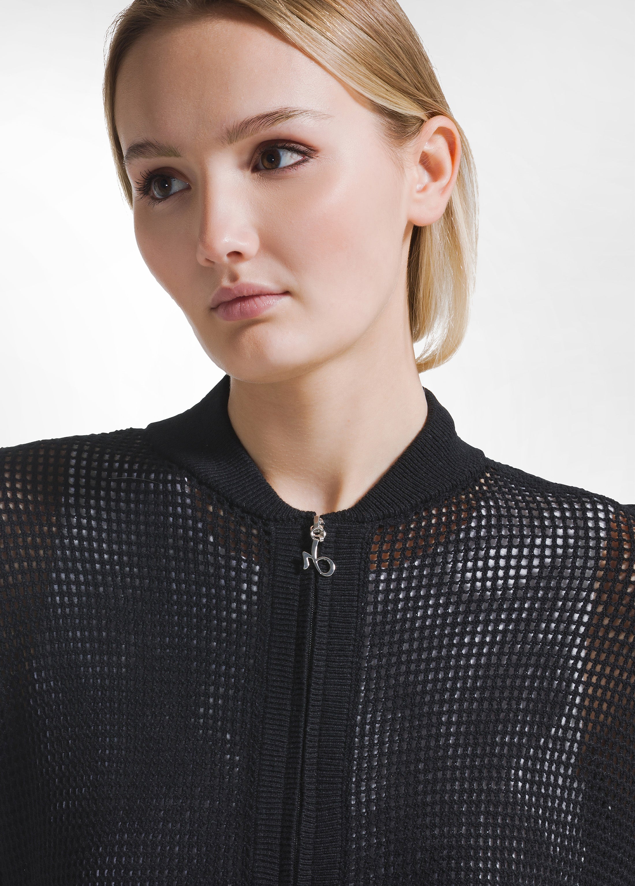 deha-felpa-full-zip-in-cotone-effetto-rete-nero-made-in-italy image 3