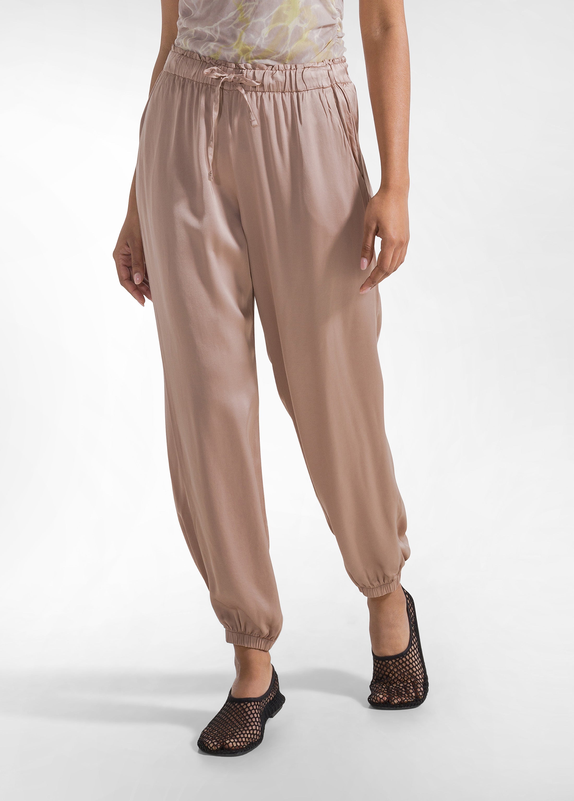 deha-d42455-pantaloni-jogger-in-satin-marrone image 2
