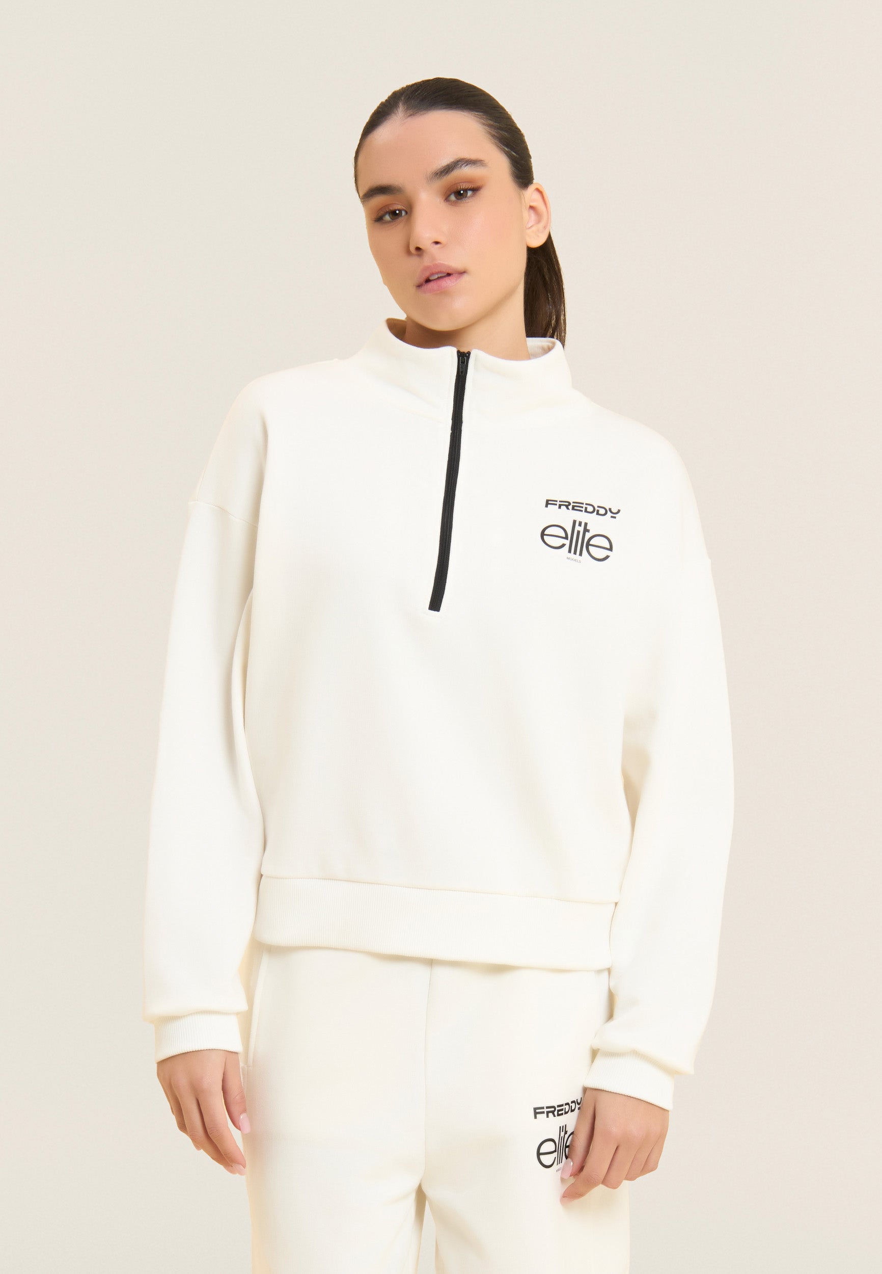 freddy-x-elite-felpa-comfort-fit-donna-in-cotone-con-mezza-zip image 1