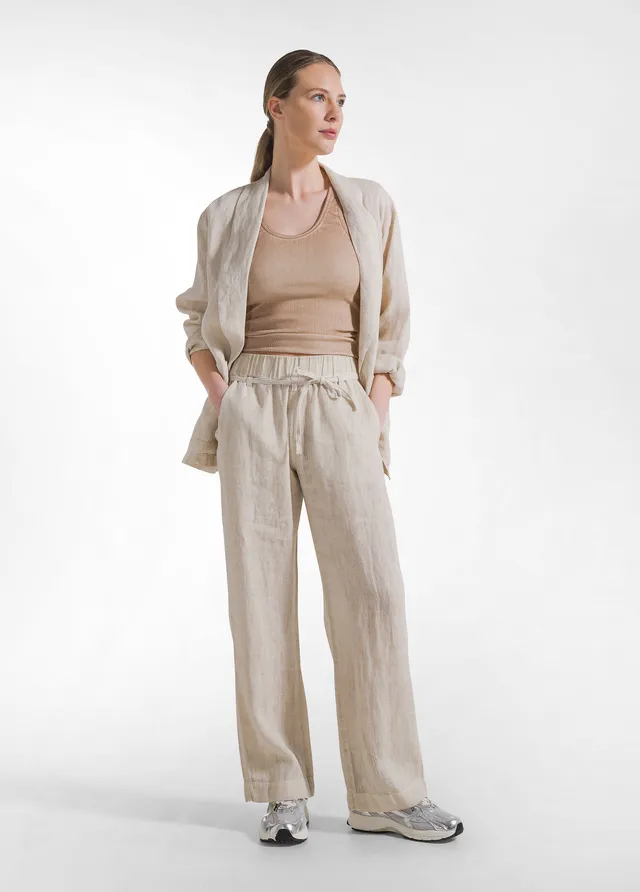 deha-pantaloni-dritti-in-lino-effetto-sfumato-beige image 1