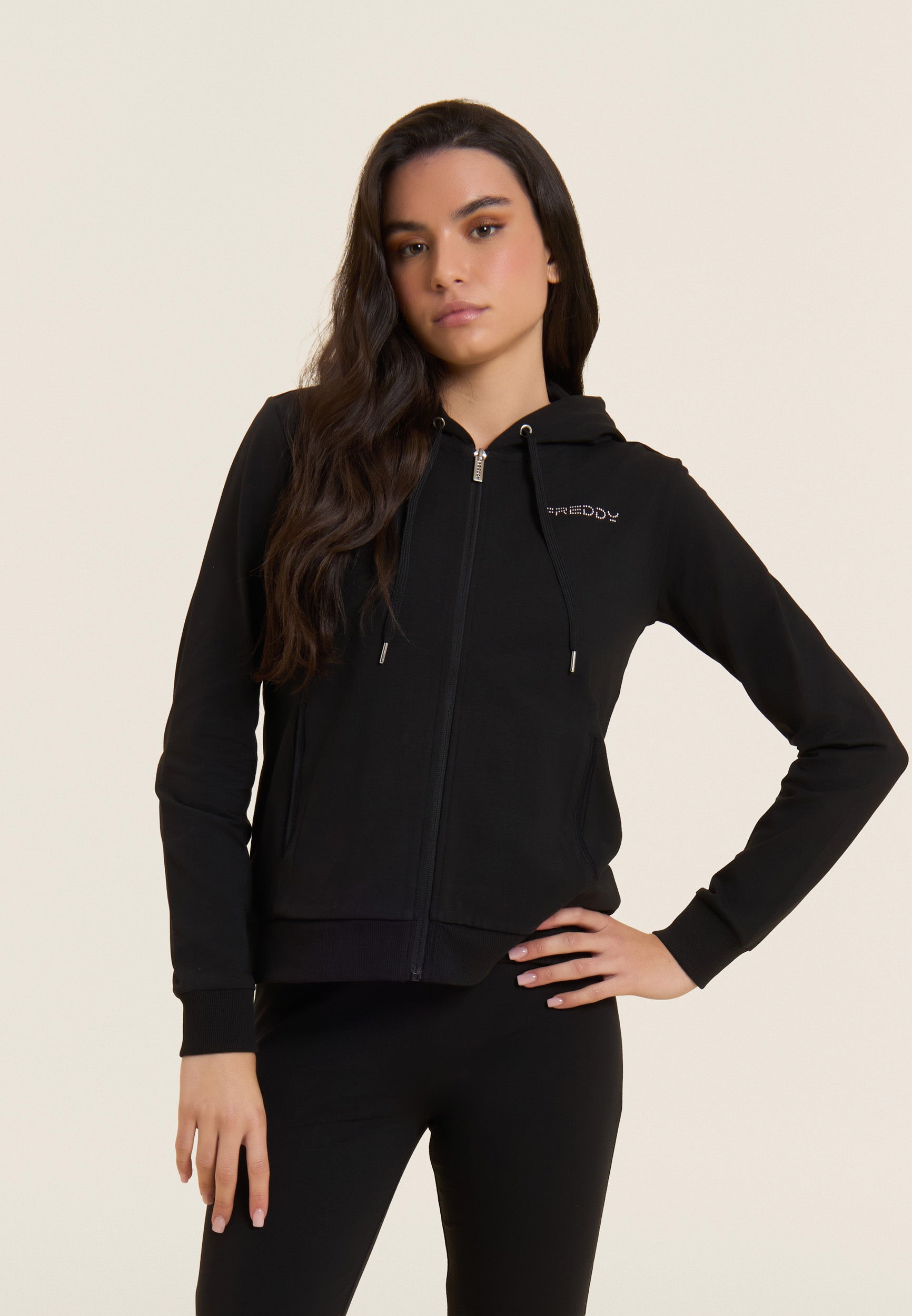 freddy-felpa-cappuccio-zip-logo-freddy-perline-rosa-jersey-cotone image 1