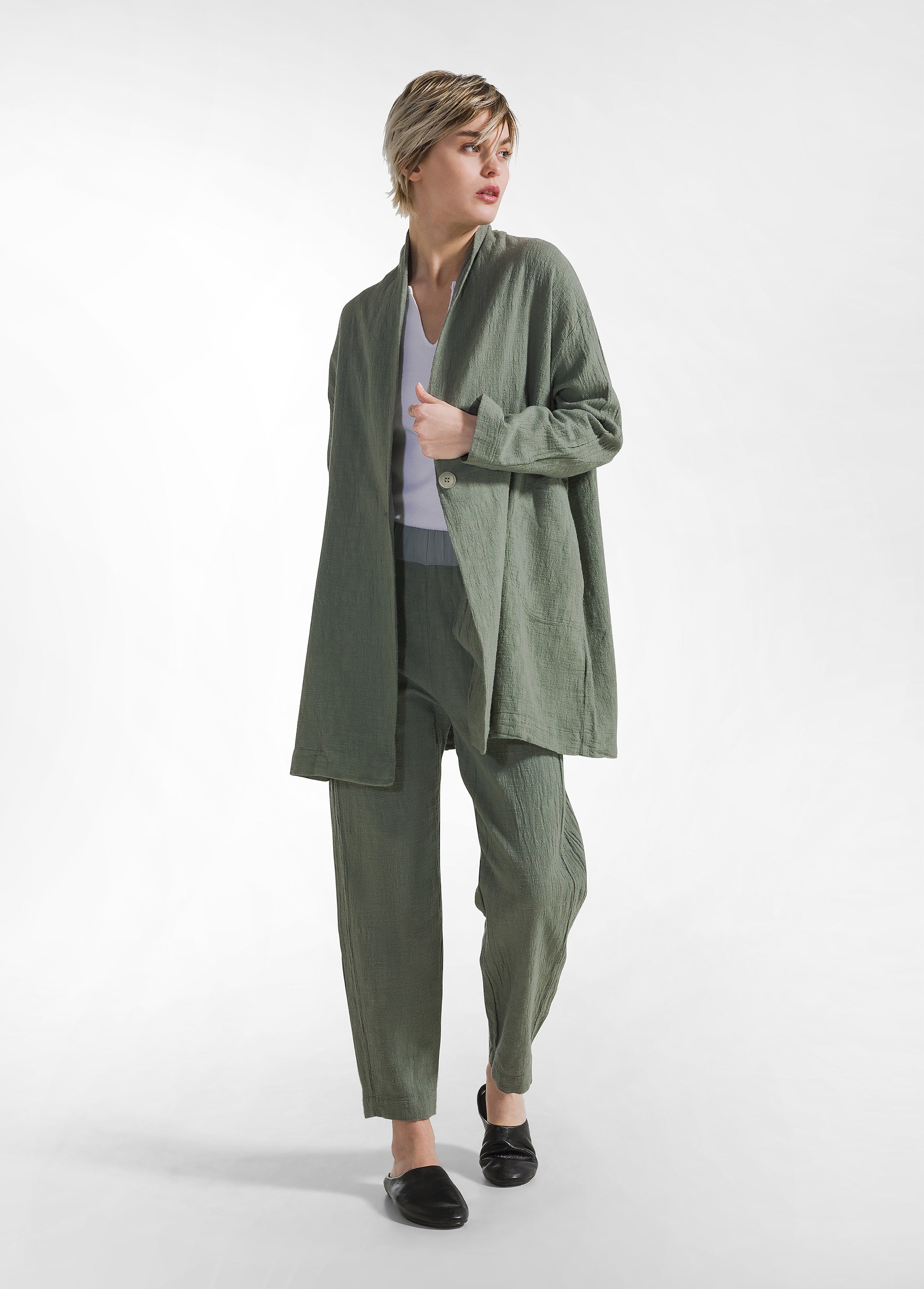 deha-soprabito-oversize-in-tweed-di-cotone-verde image 4