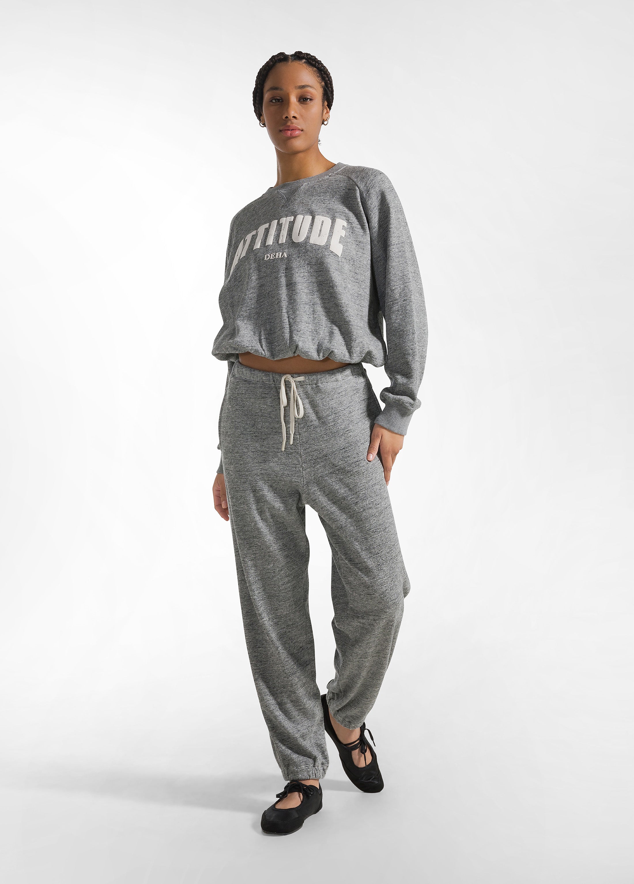 deha-pantaloni-jogger-in-felpa-fiammata-grigio image 1