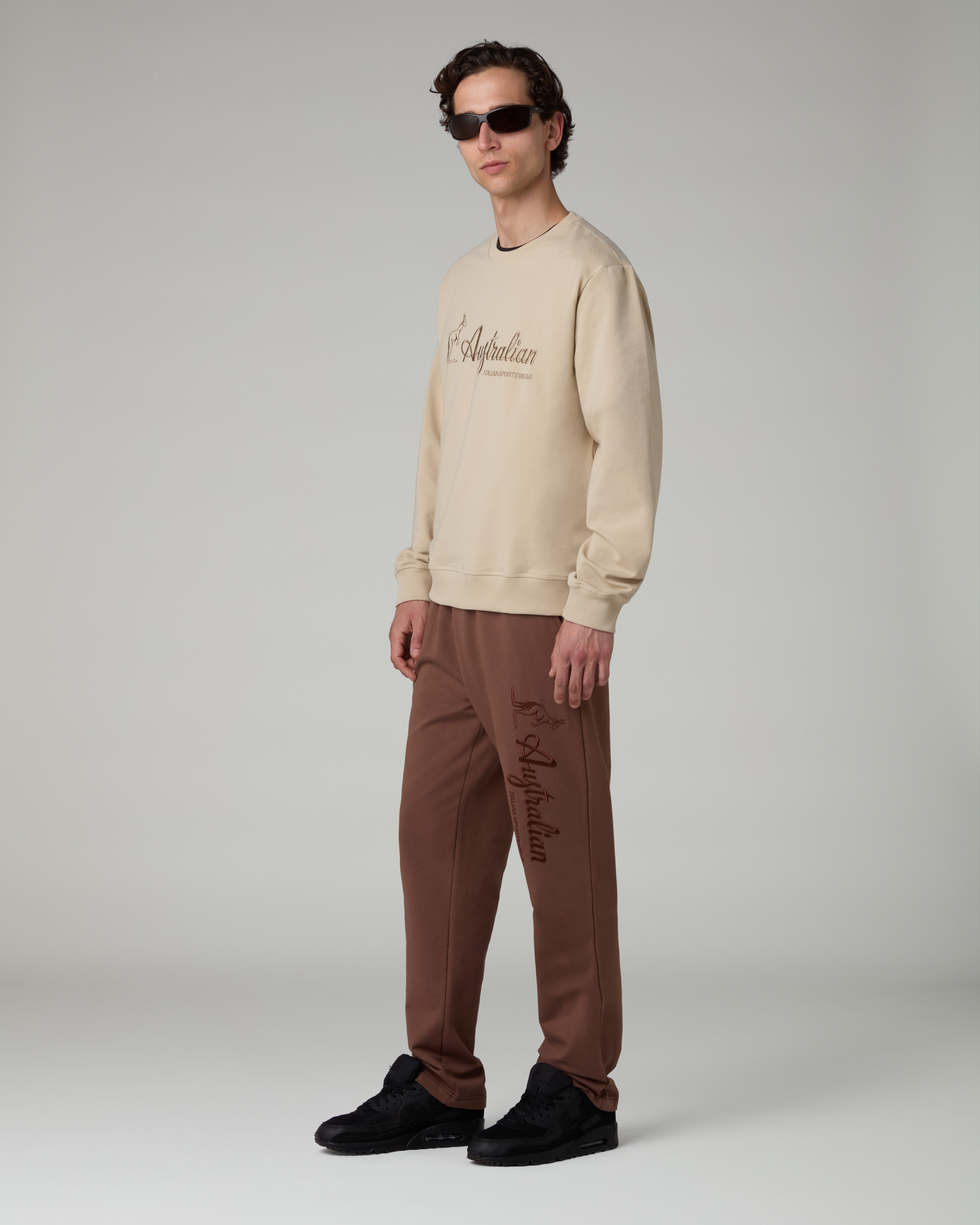 australian-statement-logo-crewneck-felpa-girocollo-sabbia-made-in-italy image 2