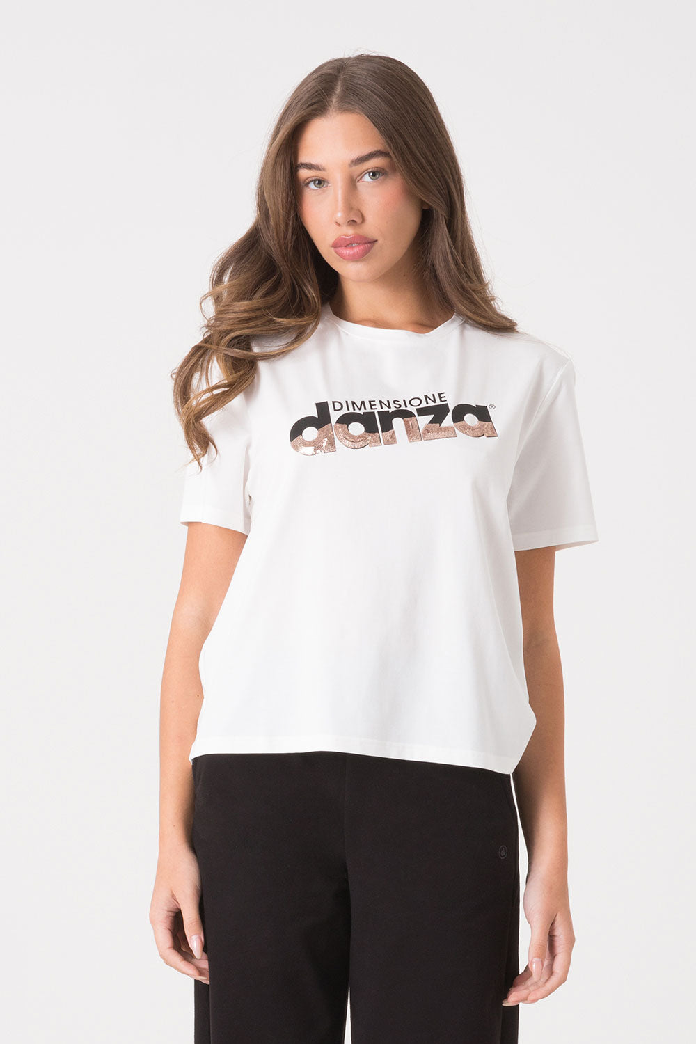 dimensione-danza-t-shirt-modal-jersey-stretch-con-stampa-a-contrasto-e-paillette image 1