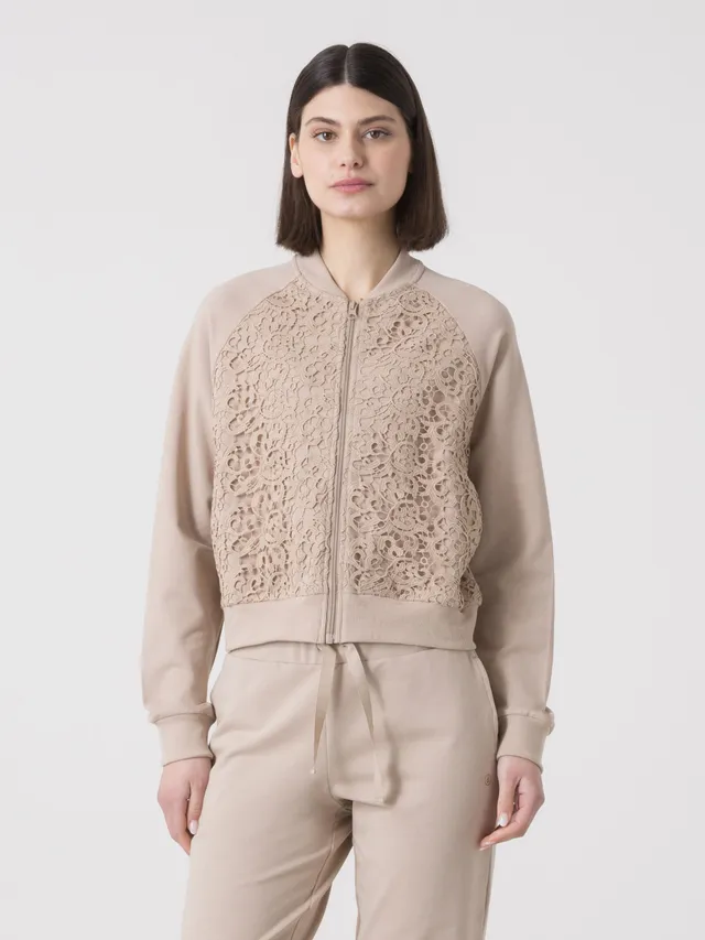 dimensione-danza-bomber-donna-full-zip-in-felpa-stretch-con-inserto-macram image 1