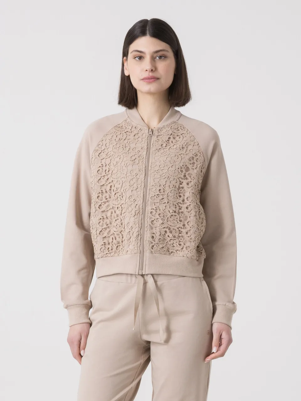 dimensione-danza-bomber-donna-full-zip-in-felpa-stretch-con-inserto-macram image 1