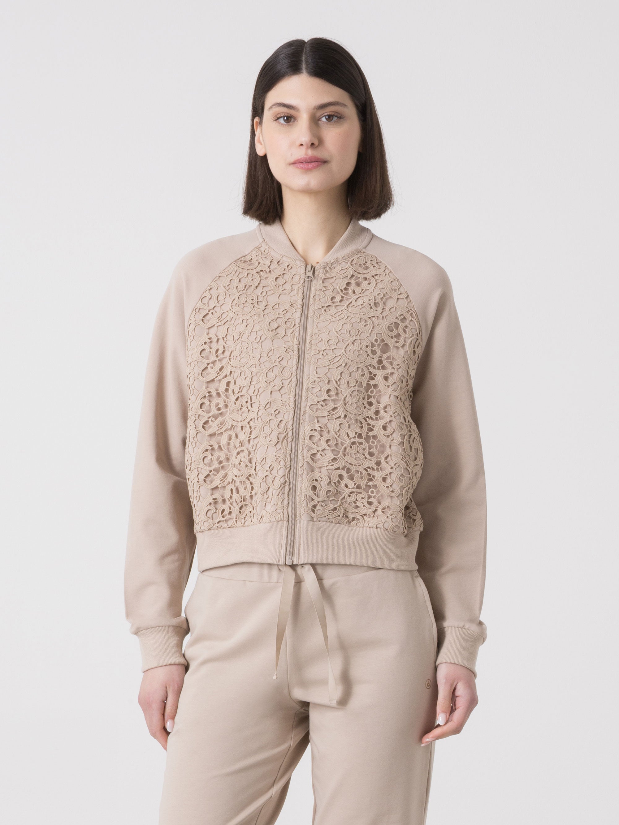 dimensione-danza-bomber-donna-full-zip-in-felpa-stretch-con-inserto-macram image 1