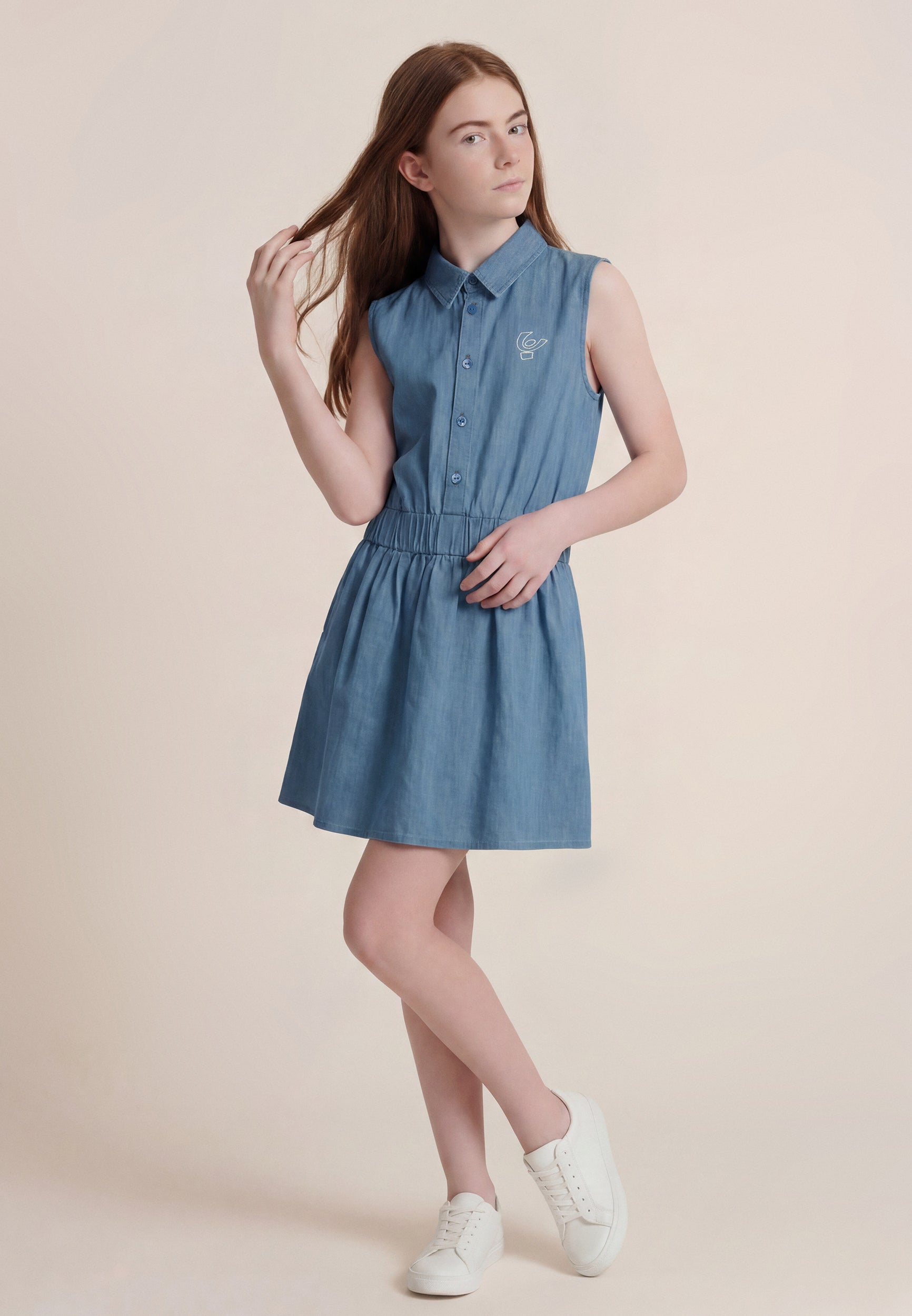 freddy-abito-smanicato-chambray-bottoni-bambina-e-ragazza image 2