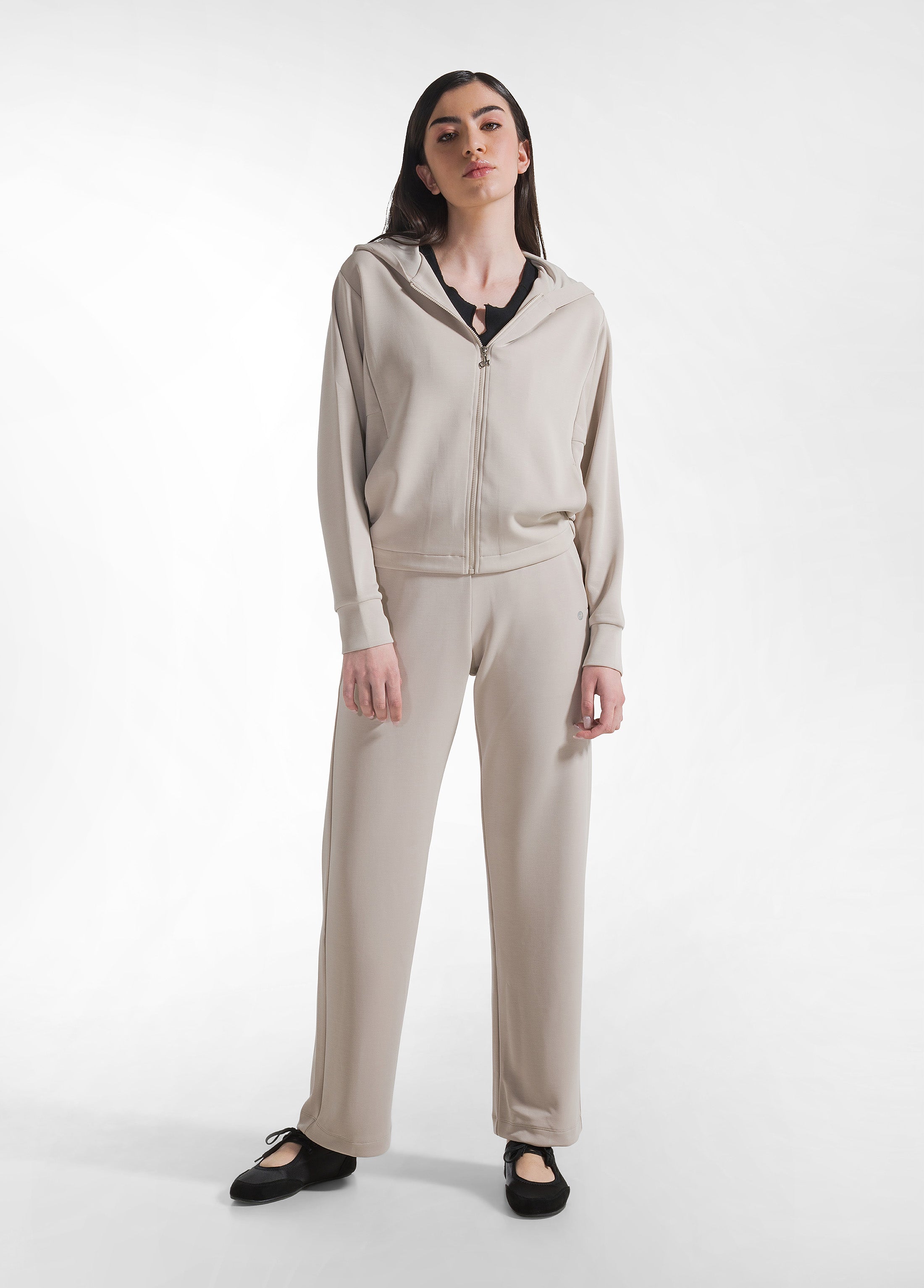 deha-felpa-soft-touch-zip-cappuccio-d22000-beige-donna image 3