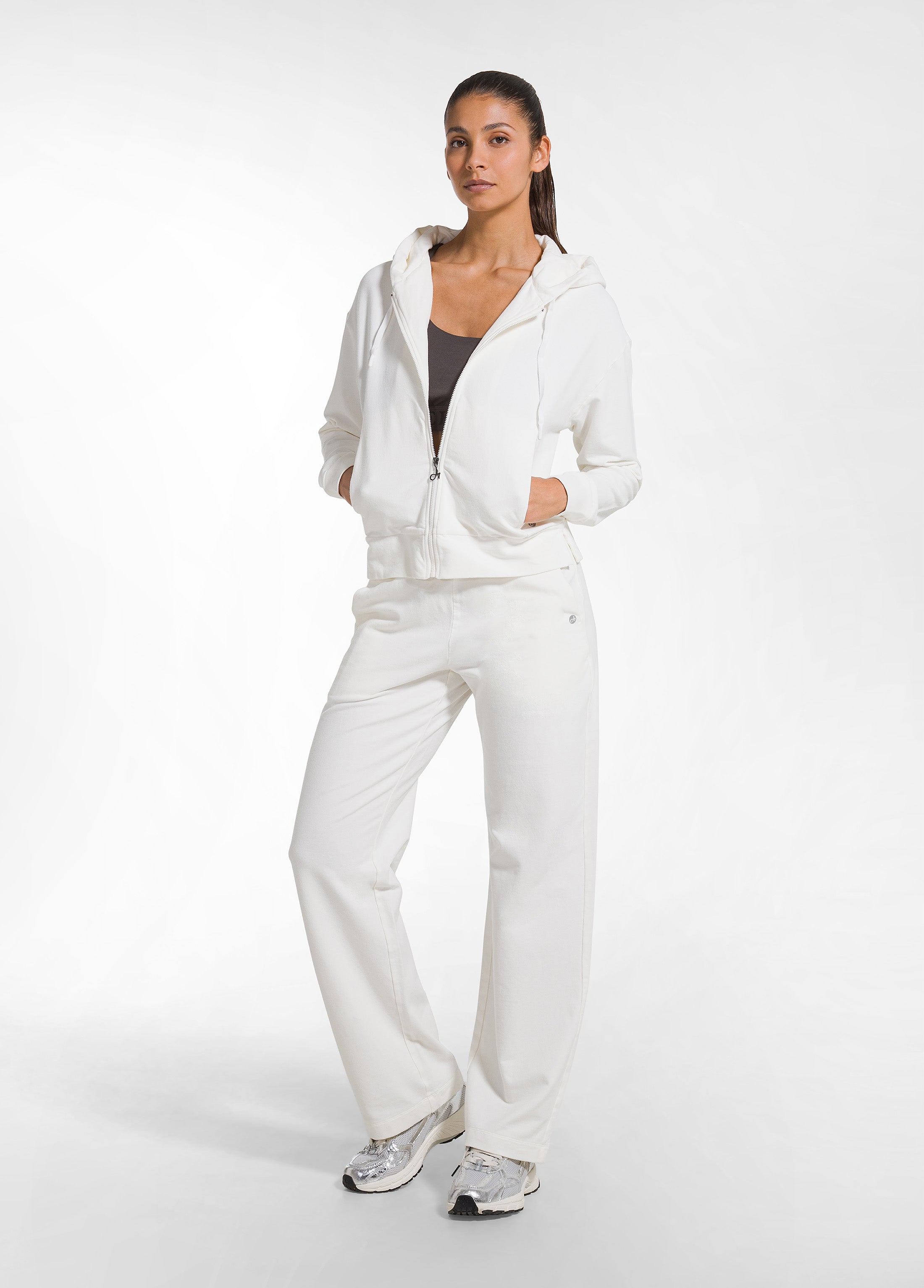 deha-felpa-con-zip-e-cappuccio-in-cotone-stretch-bianca image 4