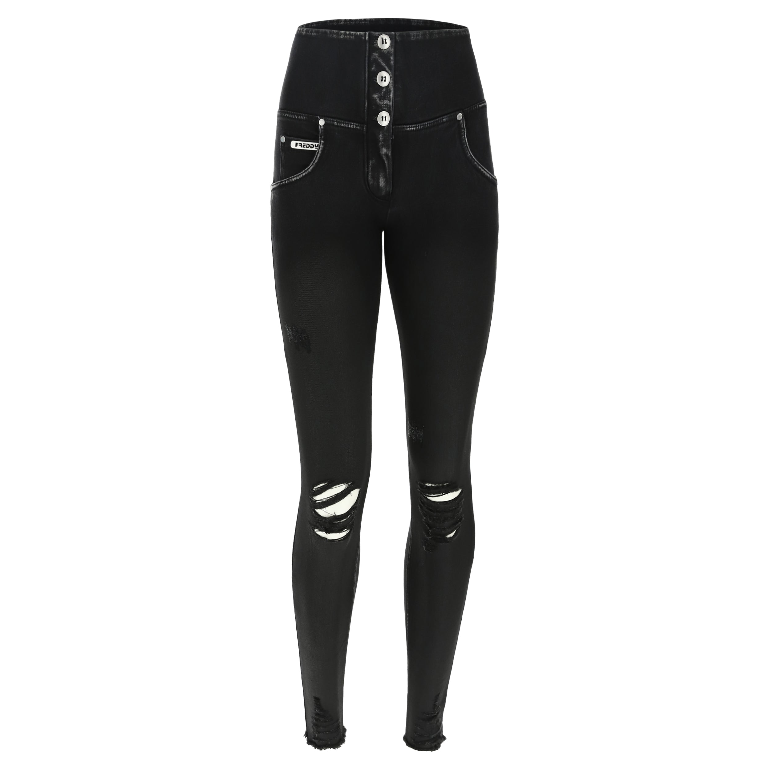 freddy-jeans-wr-up-vita-alta-eco-denim-navetta-nero-spalmato-con-strappi image 6