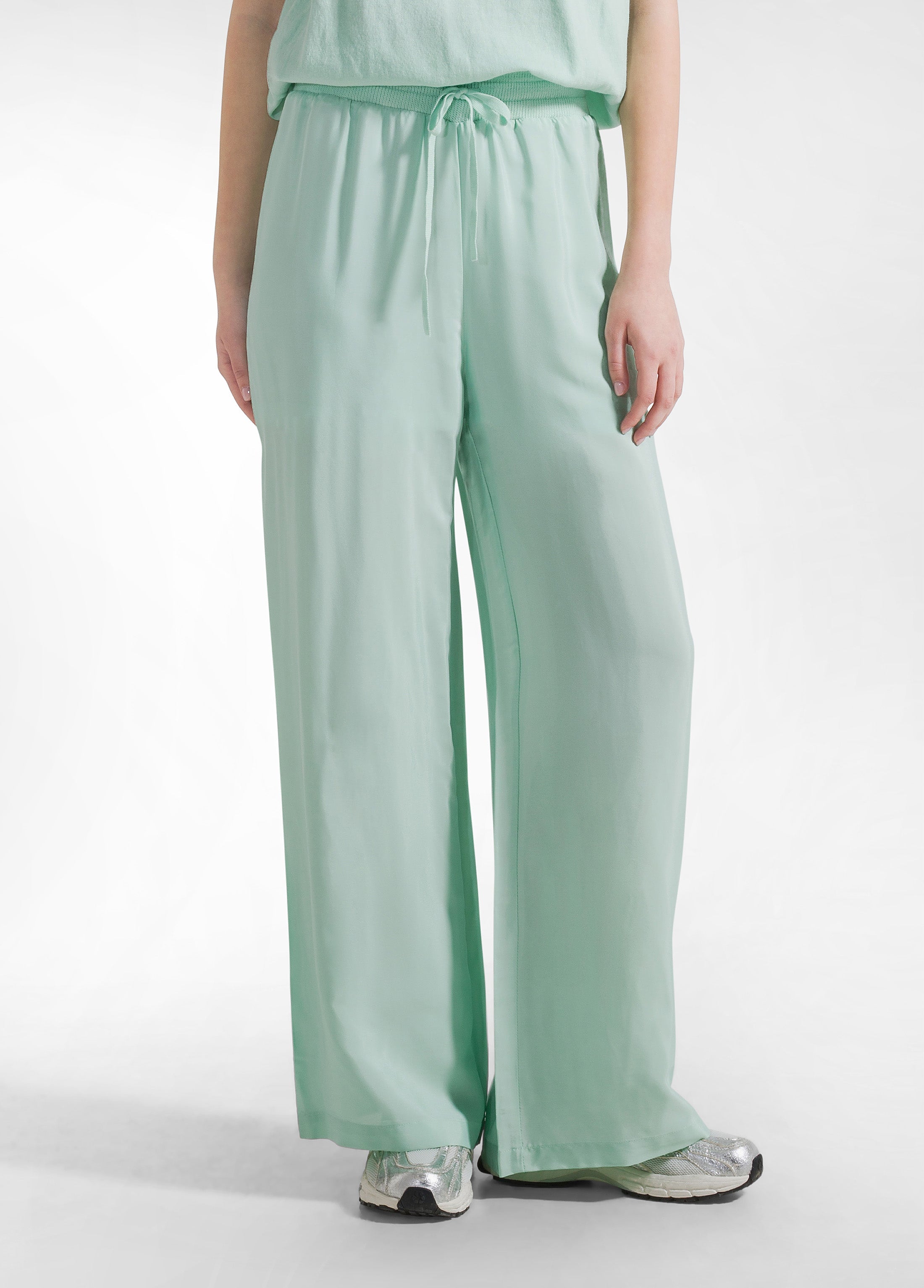 deha-pantaloni-palazzo-in-satin-di-viscosa-verde image 2