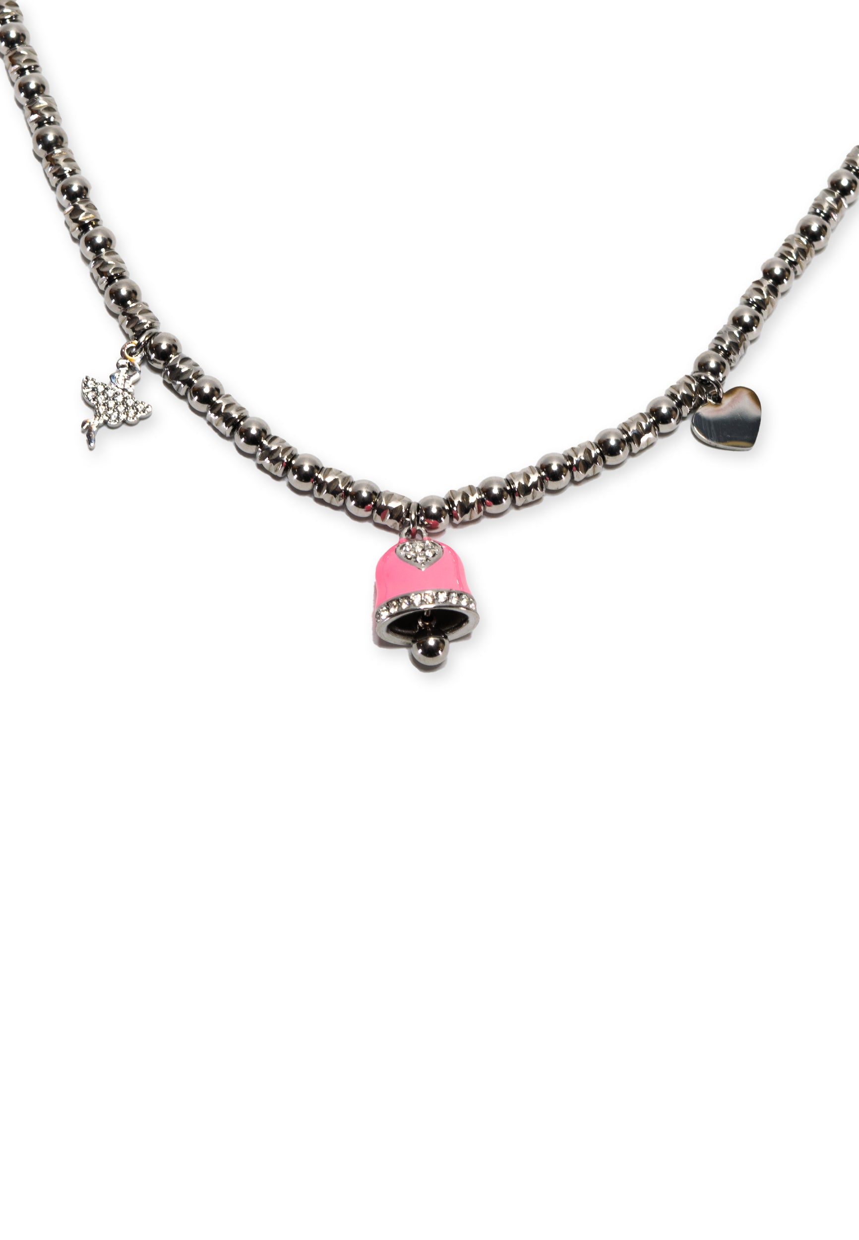 freddy-collana-acciaio-silver-a-sfere-con-charms-rosa-e-strass image 2