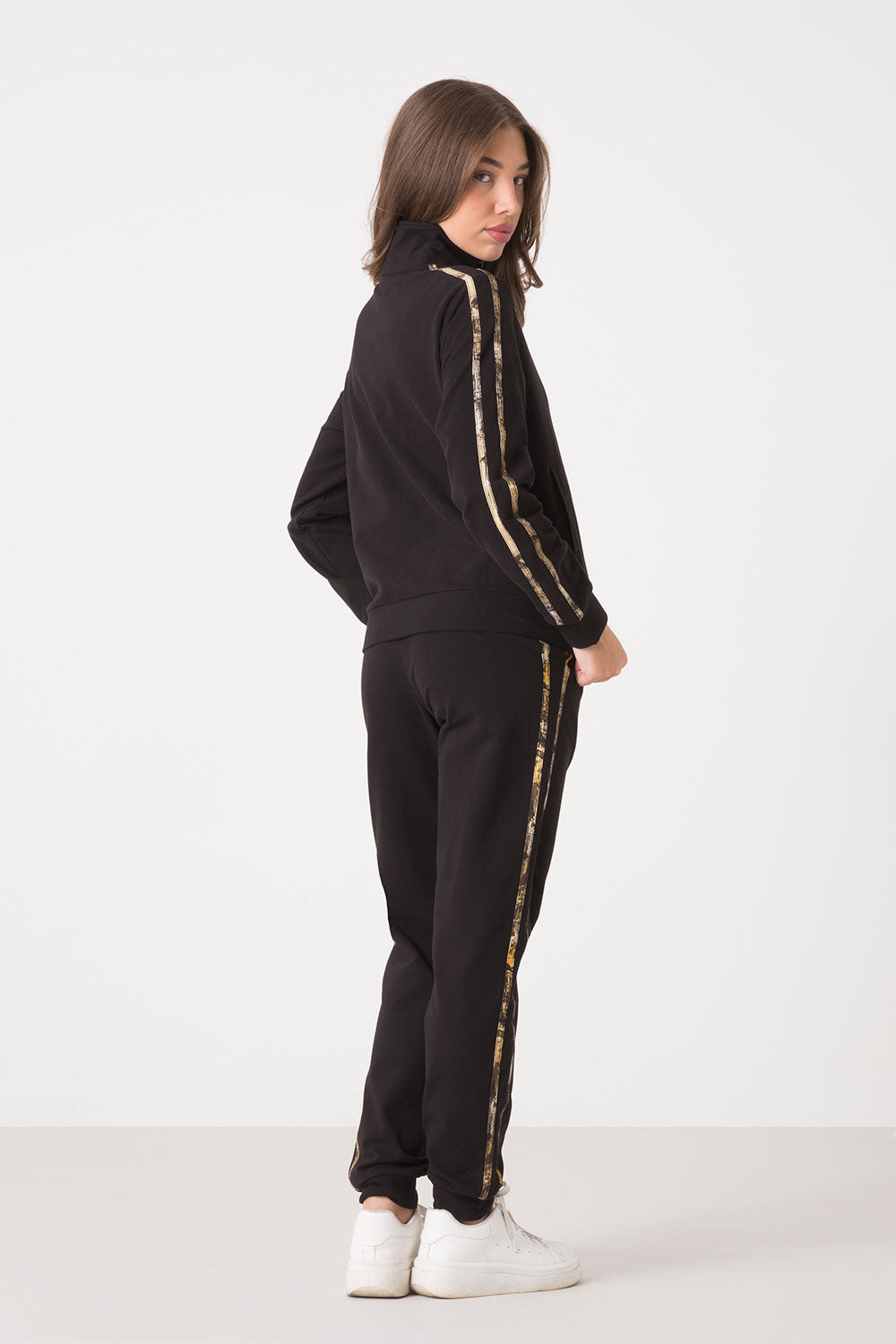 dimensione-danza-felpa-donna-full-zip-collo-alto-con-bande-animalier image 7