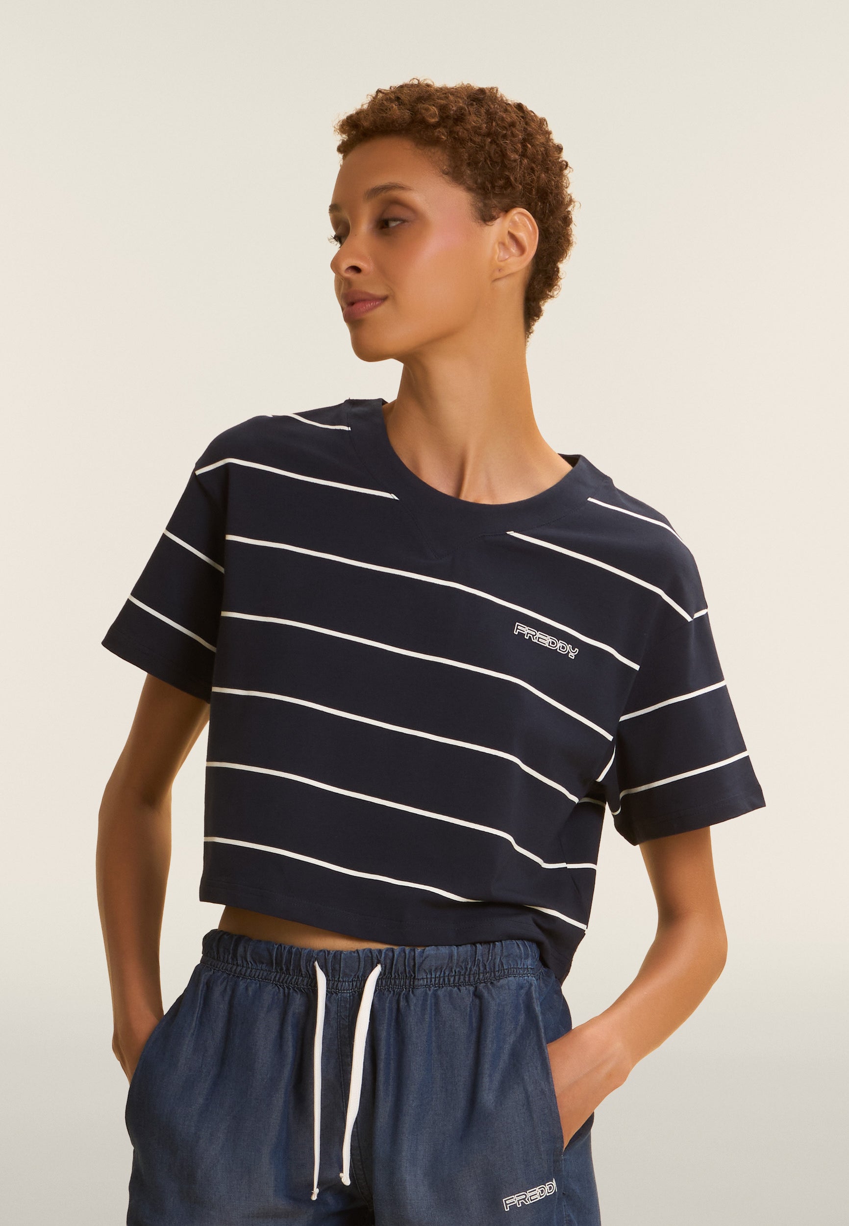 freddy-t-shirt-cropped-donna-maniche-ampie-a-righe image 1