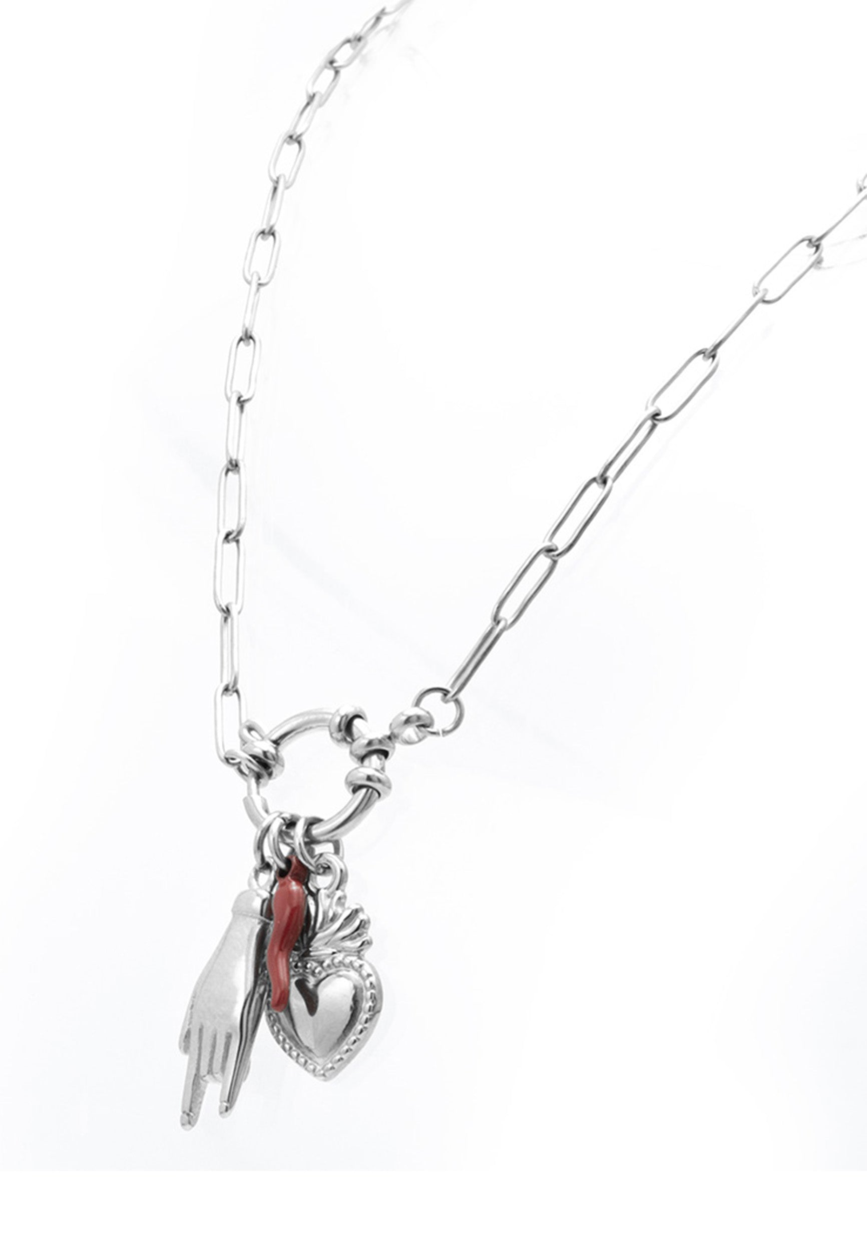 freddy-collana-a-catena-in-acciaio-con-pendente-cuore-sacro-argentato image 3